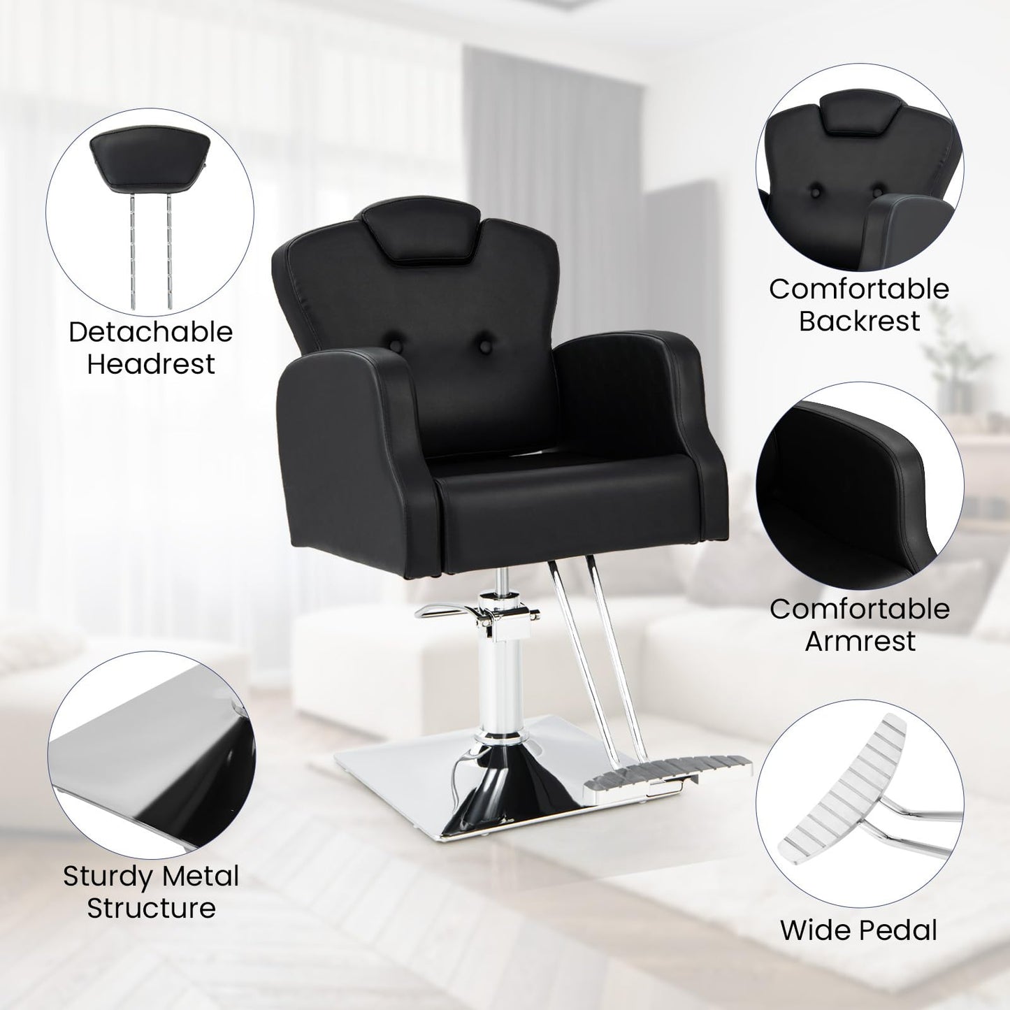 S AFSTAR Hydraulic Barber Chair, 360 Degrees Rolling Swivel Salon Chairs w/Adjustable Headrest & Seat Height, Durable Hydraulic Pump, 330 LBS Load Capacity, Beauty Spa Chair Hair Salon Chair