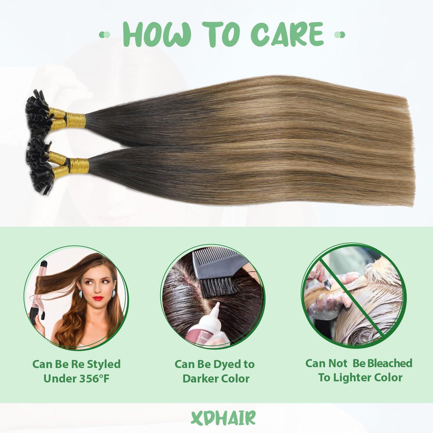 U Tip Hair Extensions Real Human Hair 50 Strands 50g 20inch Balayage Ombre Walnut Brown to Ash Brown and Blonde Pre Bonded Hair Extensions Nail U Tip Hair Extensions #3/8/22 20inch