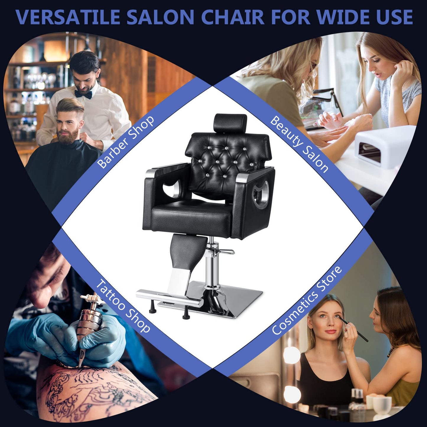 Giantex Reclining Salon Chair, Height Adjustable Heavy Duty Hydraulic Pump, Removable Headrest, Makeup Tattoo Station Barbershop Home, Swivel Barber Chair for Hair Stylist (Black, Luxury)