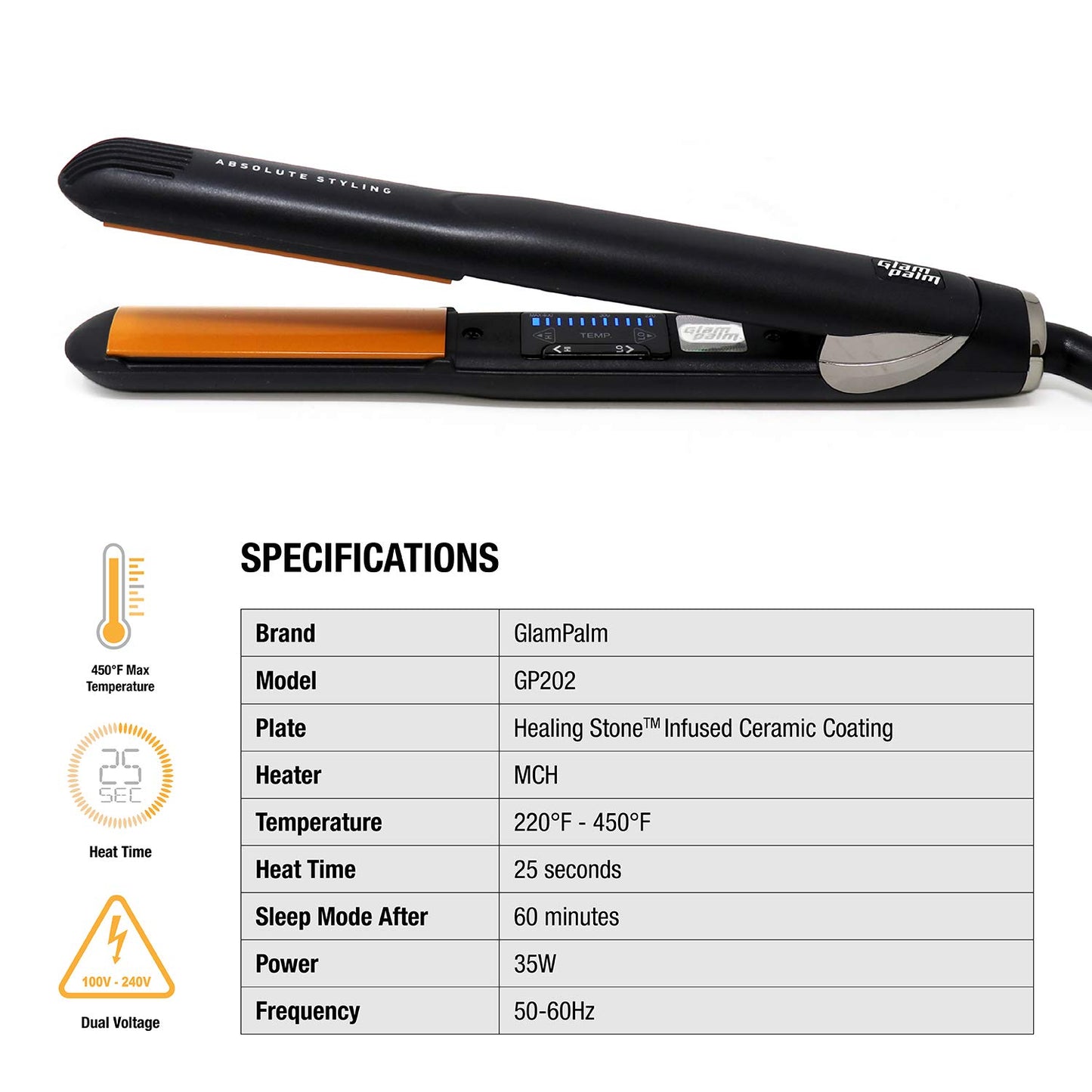 GlamPalm Volumizing Iron, 1" Hair Volumizer with Digital LCD. Classic Ceramic Coated Plates with Adjustable Temperature Straightens & Curls for Smooth and Silky Hairstyle. Heats Up Instantly