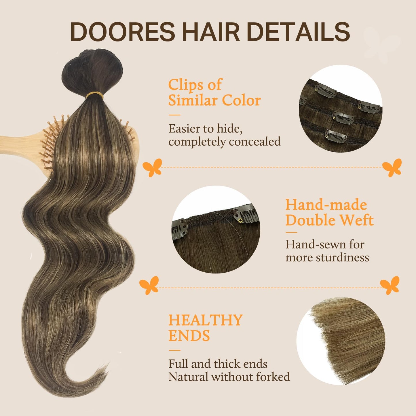 DOORES Seamless Clip in Hair Extensions Real Human Hair, Jet Black 150g 7pcs 20 Inch, Hair Extensions Clip in Human Hair Extensions Clip ins with Thin Weft Thick Straight Hair