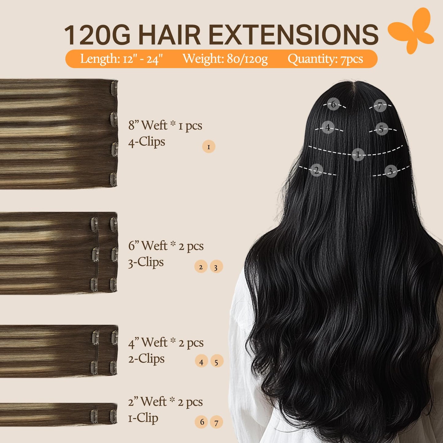 DOORES Seamless Clip in Hair Extensions Real Human Hair, Jet Black 150g 7pcs 20 Inch, Hair Extensions Clip in Human Hair Extensions Clip ins with Thin Weft Thick Straight Hair