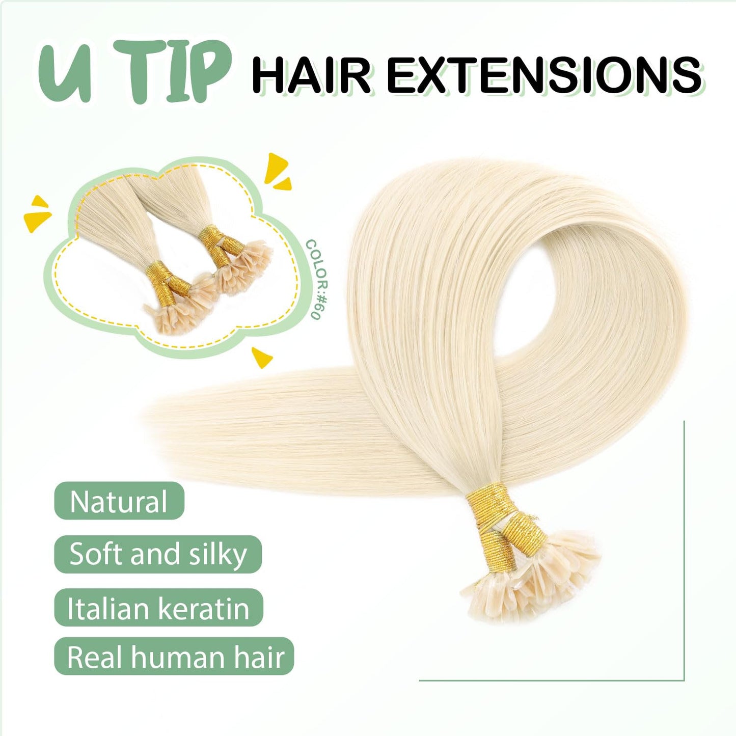 U Tip Hair Extensions Real Human Hair 50 Strands 50g 20inch Balayage Ombre Walnut Brown to Ash Brown and Blonde Pre Bonded Hair Extensions Nail U Tip Hair Extensions #3/8/22 20inch
