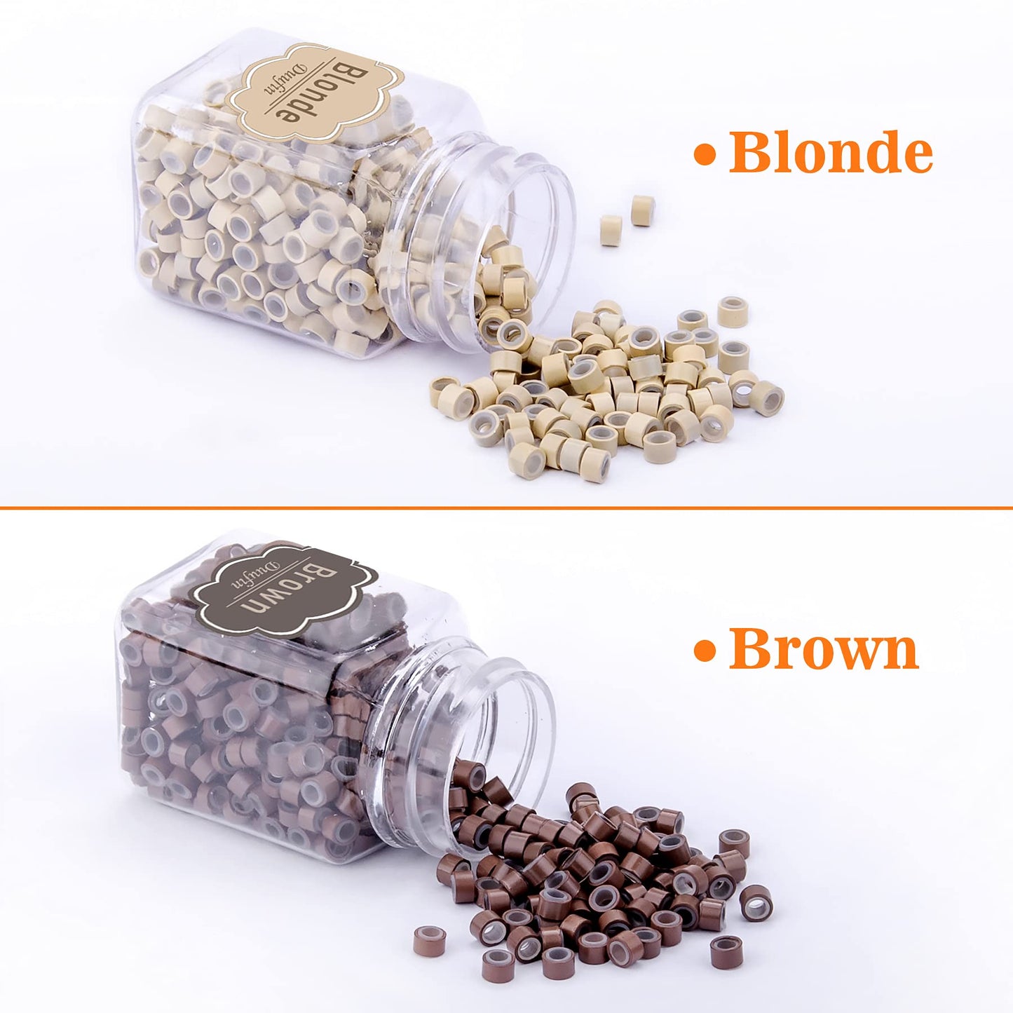 Duufin 2500 Pieces Hair Extentions Micro Links Rings Beads 5.0mm Silicone Lined Beads in 5 Colors Hair Feather Extensions Tool for Women and Men