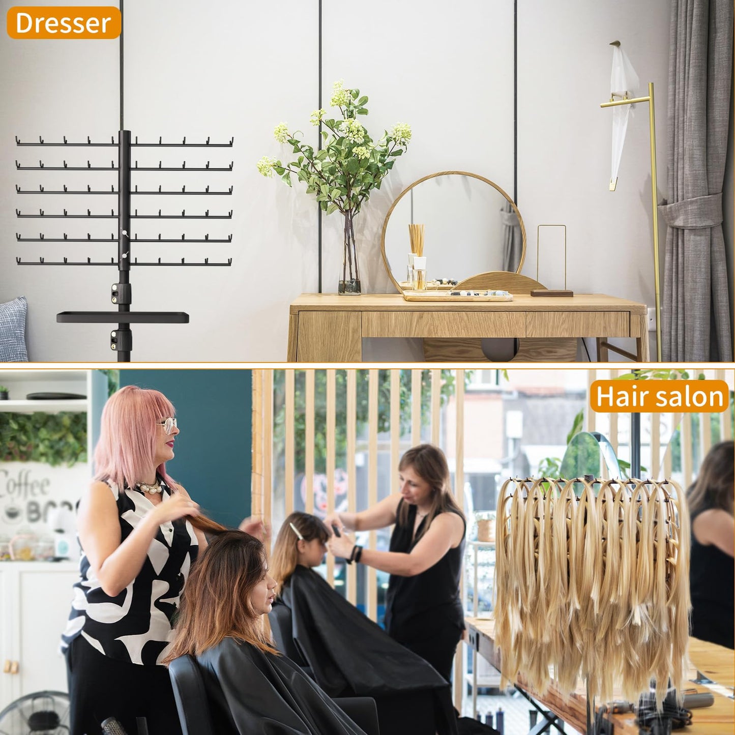 120-Peg Braiding Hair Rack Standing, with Salon Tray Hair Extension Holder Hanger, Hair Divider Rack for Braiding Hair Separator Stand, Hair Braiding Rack Display Stand for Hairstylist Braiders, Pink