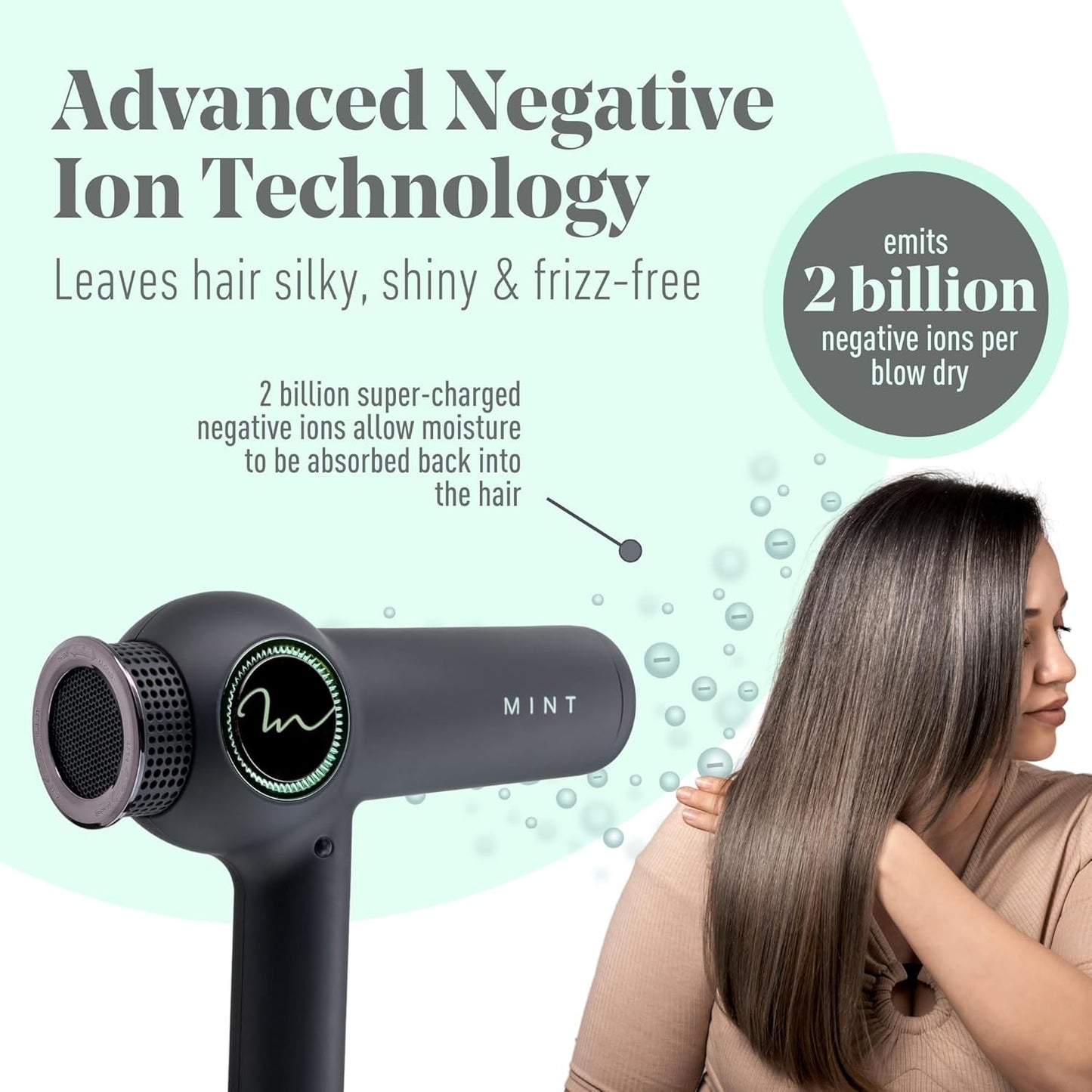 MINT Dragonfly Ionic Hair Dryer with Diffuser | Lightweight Professional Hair Dryer | Smart Negative Ion Hair Dryer | High Speed Hair Dryer | Brushless Hair Dryer Ionic Blow Dryer | Low EMF