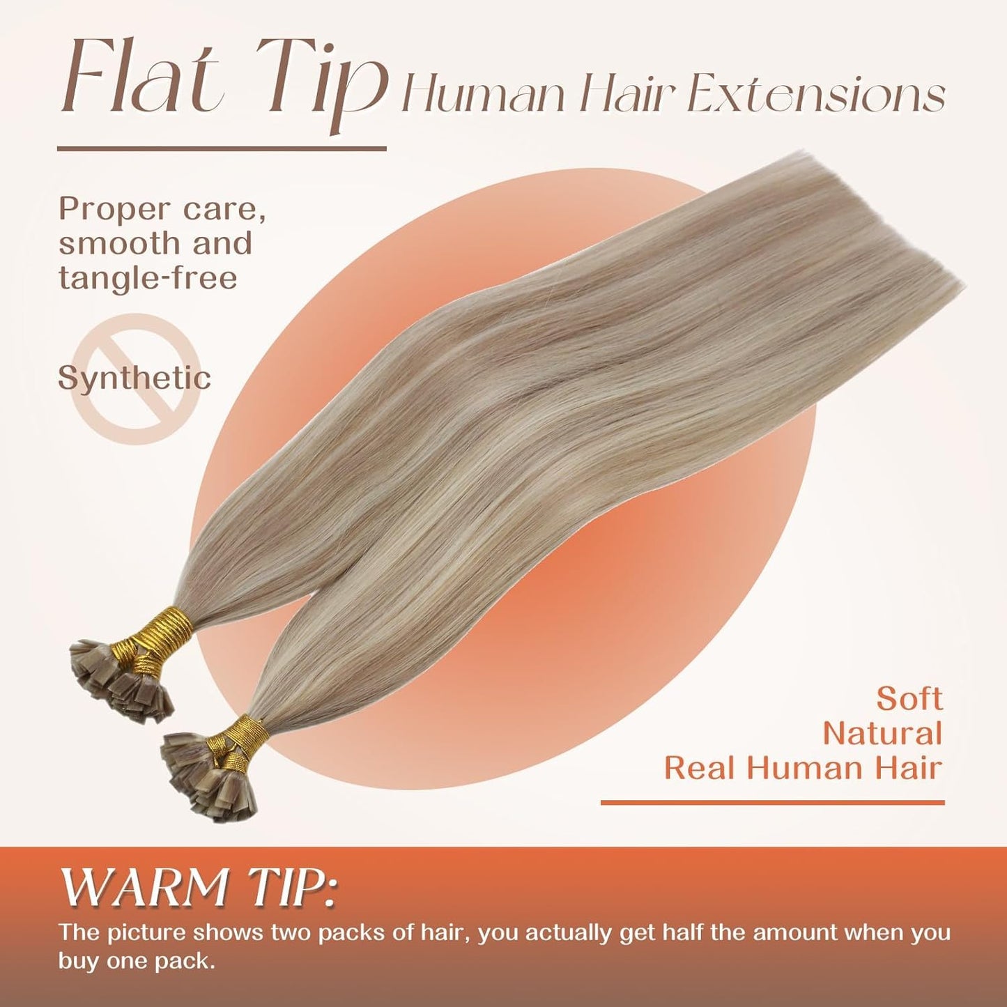 Remy Flat Tip Hair Extensions Human Hair Keratin Fusion Hair Extensions Real Human Hair Extensions for Women 50G/50S Warm Ash Blonde Highlight Bleach Blonde 16inch
