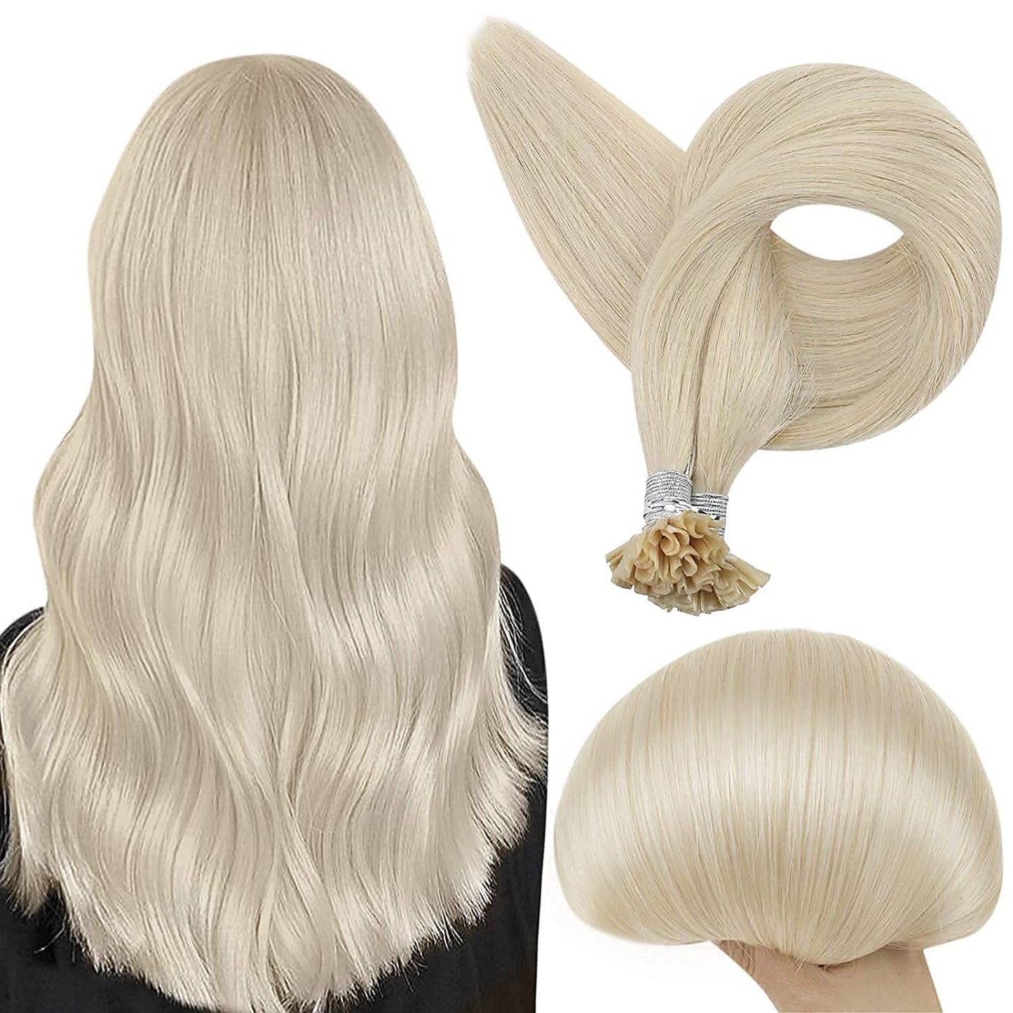 Full Shine Cold Fusion Prebonded Human Hair Extensions with Microbeads Color 18 Ash Blonde Highlighted 613 Blonde Micro Link Straight Hair 22 Inch Natural Hair Extensions for Women 50 Strands