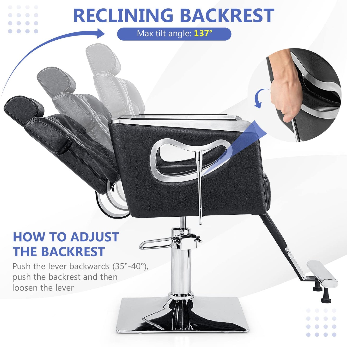 Giantex Reclining Salon Chair, Height Adjustable Heavy Duty Hydraulic Pump, Removable Headrest, Makeup Tattoo Station Barbershop Home, Swivel Barber Chair for Hair Stylist (Black, Luxury)