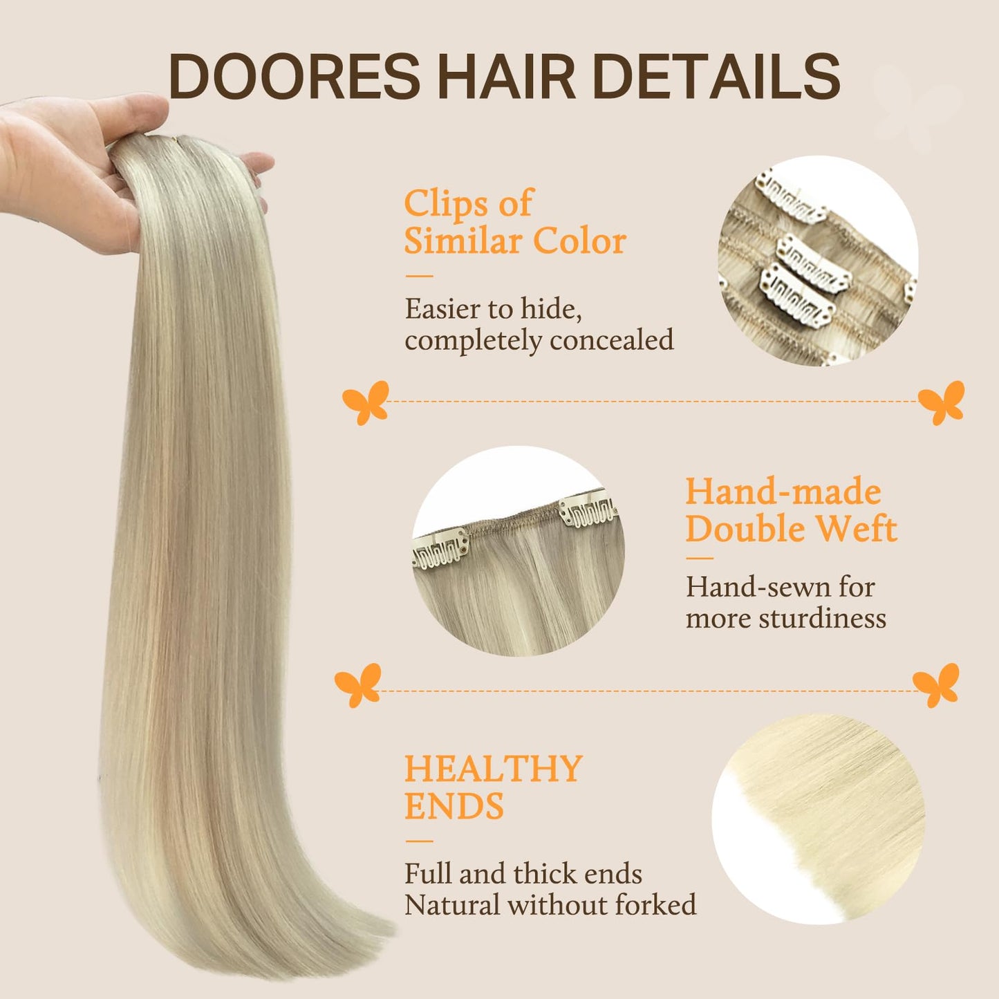 DOORES Seamless Clip in Hair Extensions Real Human Hair, Jet Black 150g 7pcs 20 Inch, Hair Extensions Clip in Human Hair Extensions Clip ins with Thin Weft Thick Straight Hair