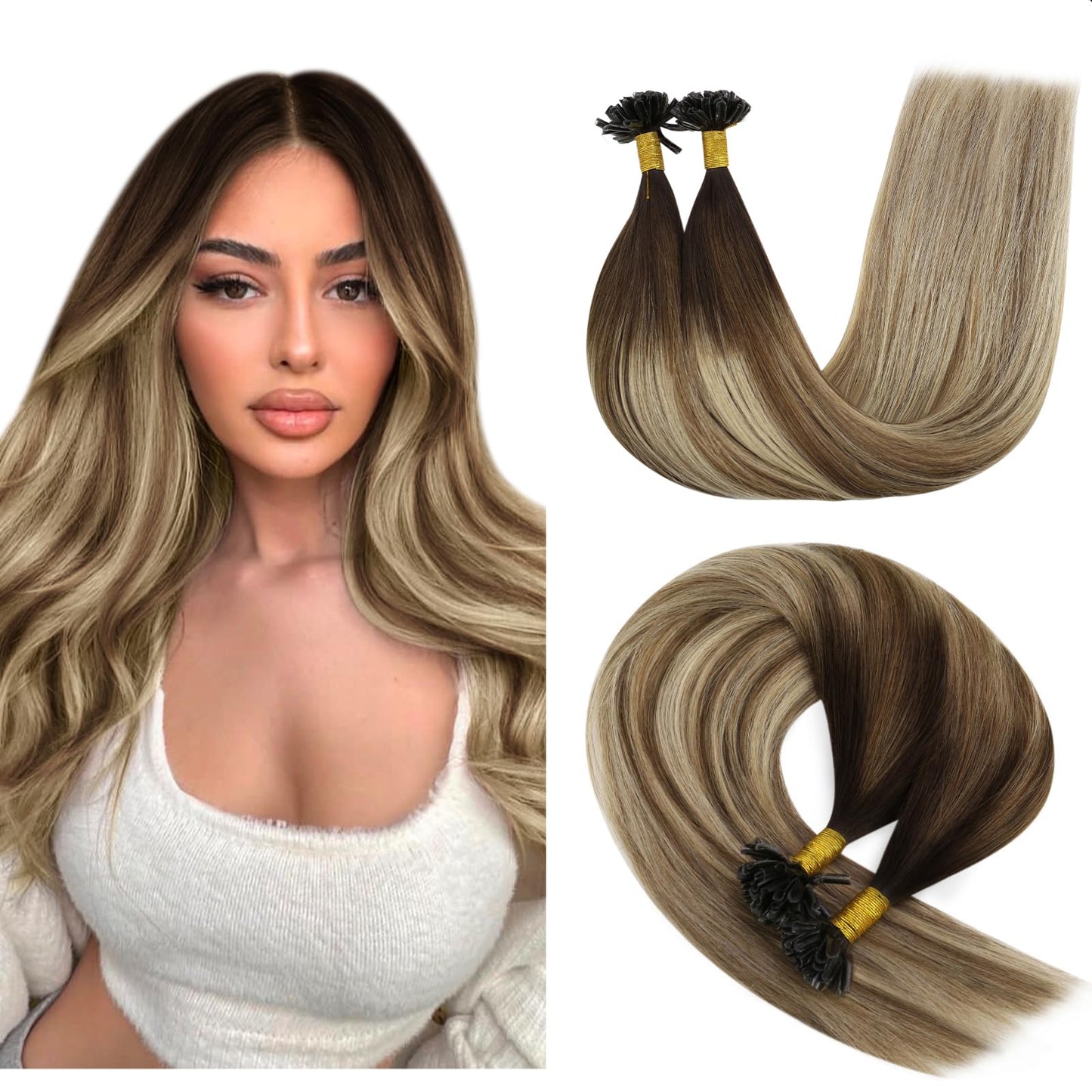 REMY premium Micro Link Hair Extensions Highlight Micro Loop Hair Extensions Real Human Hair Light Brown Highlights Blonde Micro Extensions Real Human Hair Add Hair Volume 18 Inch 50s/50g