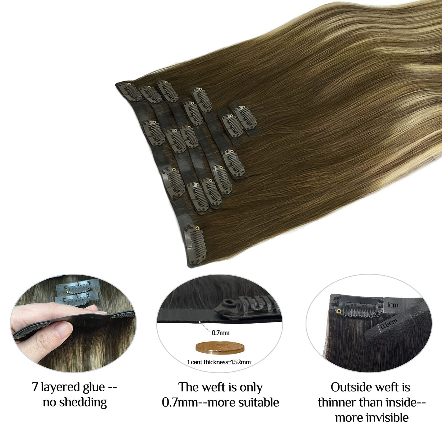 DOORES Seamless Clip in Hair Extensions Real Human Hair, Jet Black 150g 7pcs 20 Inch, Hair Extensions Clip in Human Hair Extensions Clip ins with Thin Weft Thick Straight Hair