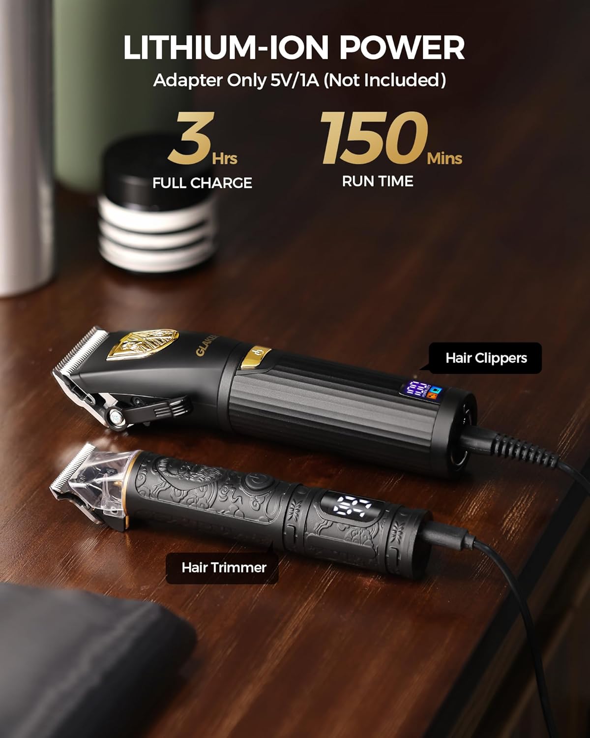 GLAKER Professional Hair Clippers for Men - Cordless Hair Clippers and Hair Trimmer Combo, Complete Barber Kit with 15 Fading Guards & Storage Bag for Hair Trimming & Beard Grooming, Ideal Gifts for Mens At-Home Haircuts