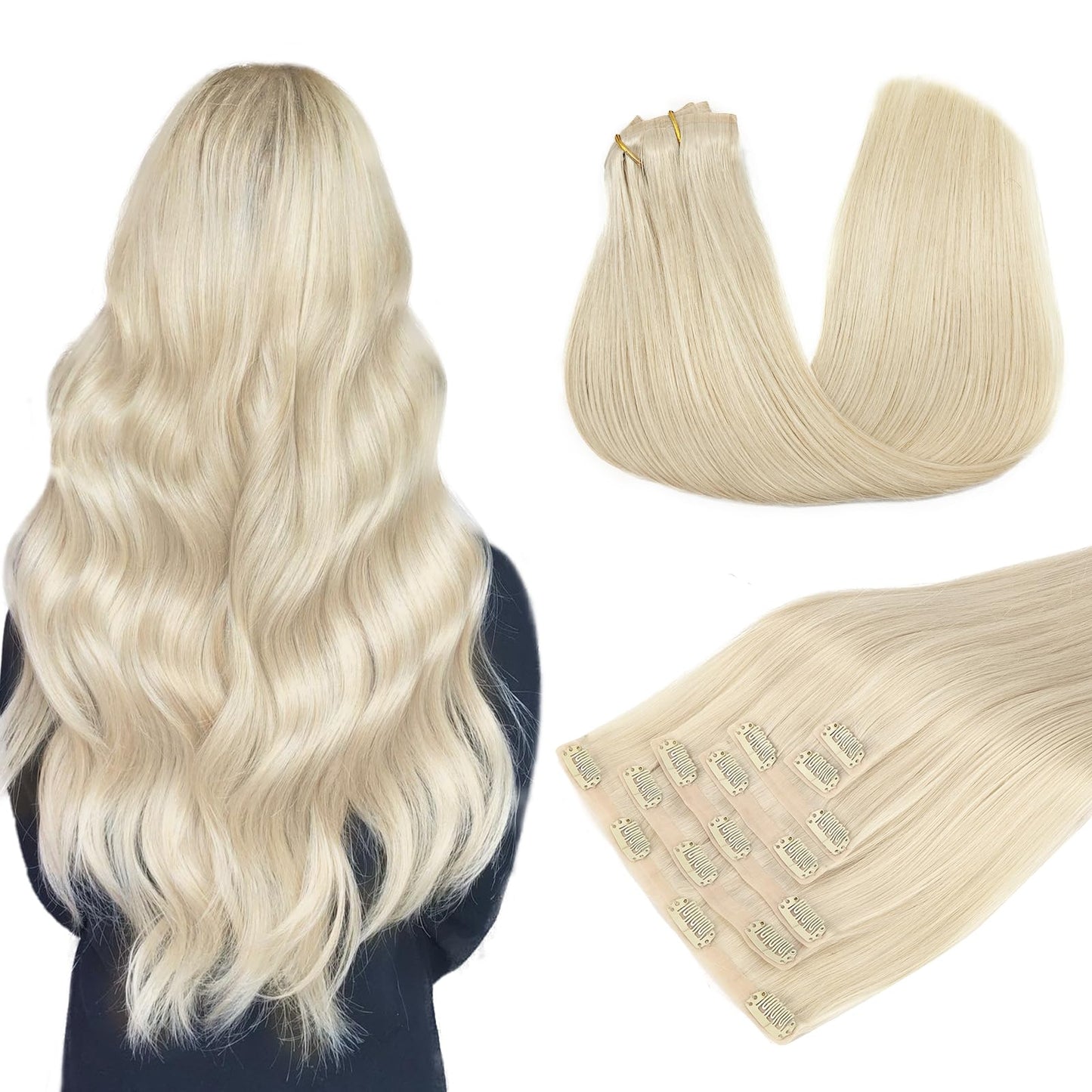 DOORES Seamless Clip in Hair Extensions Real Human Hair, Jet Black 150g 7pcs 20 Inch, Hair Extensions Clip in Human Hair Extensions Clip ins with Thin Weft Thick Straight Hair