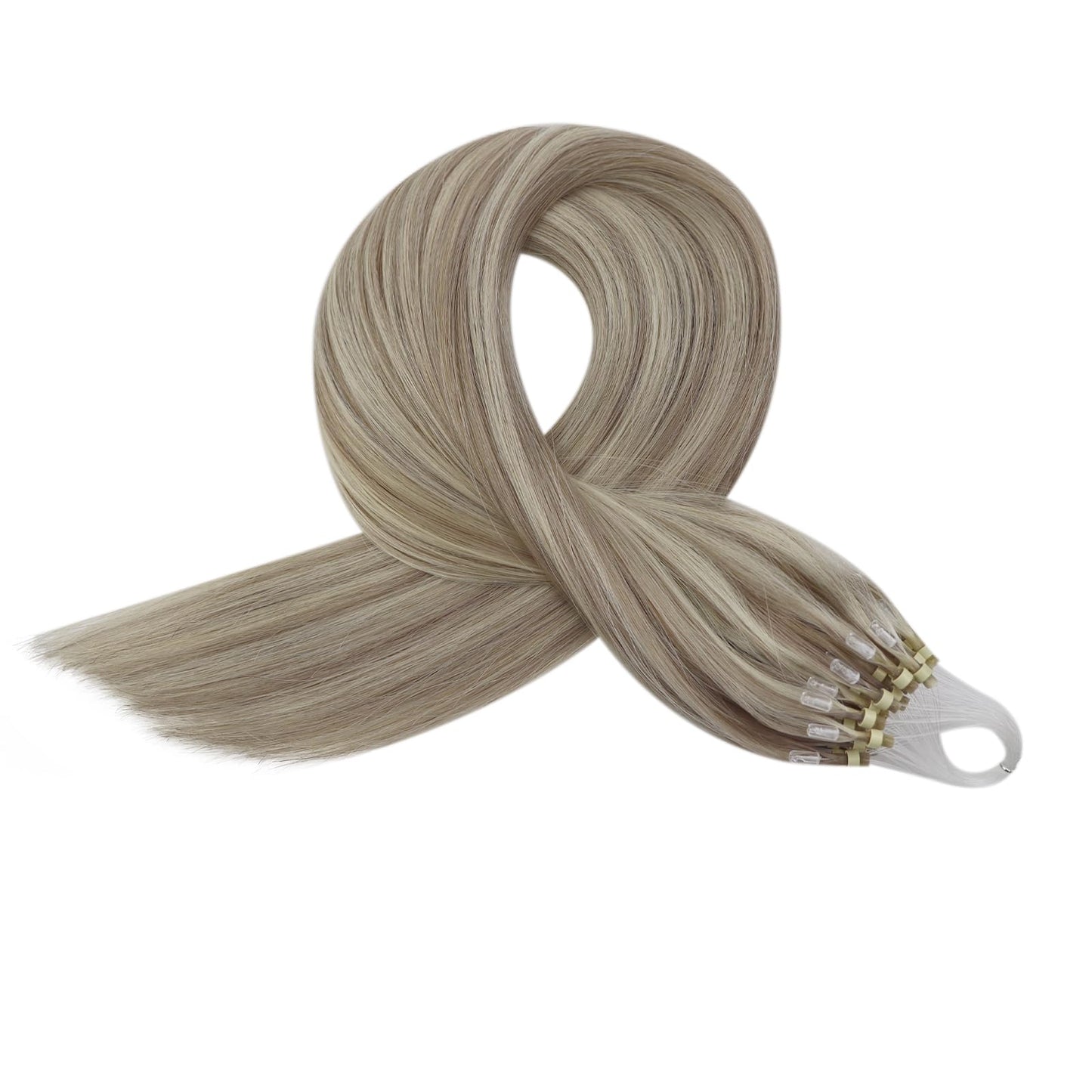 Full Shine Cold Fusion Prebonded Human Hair Extensions with Microbeads Color 18 Ash Blonde Highlighted 613 Blonde Micro Link Straight Hair 22 Inch Natural Hair Extensions for Women 50 Strands