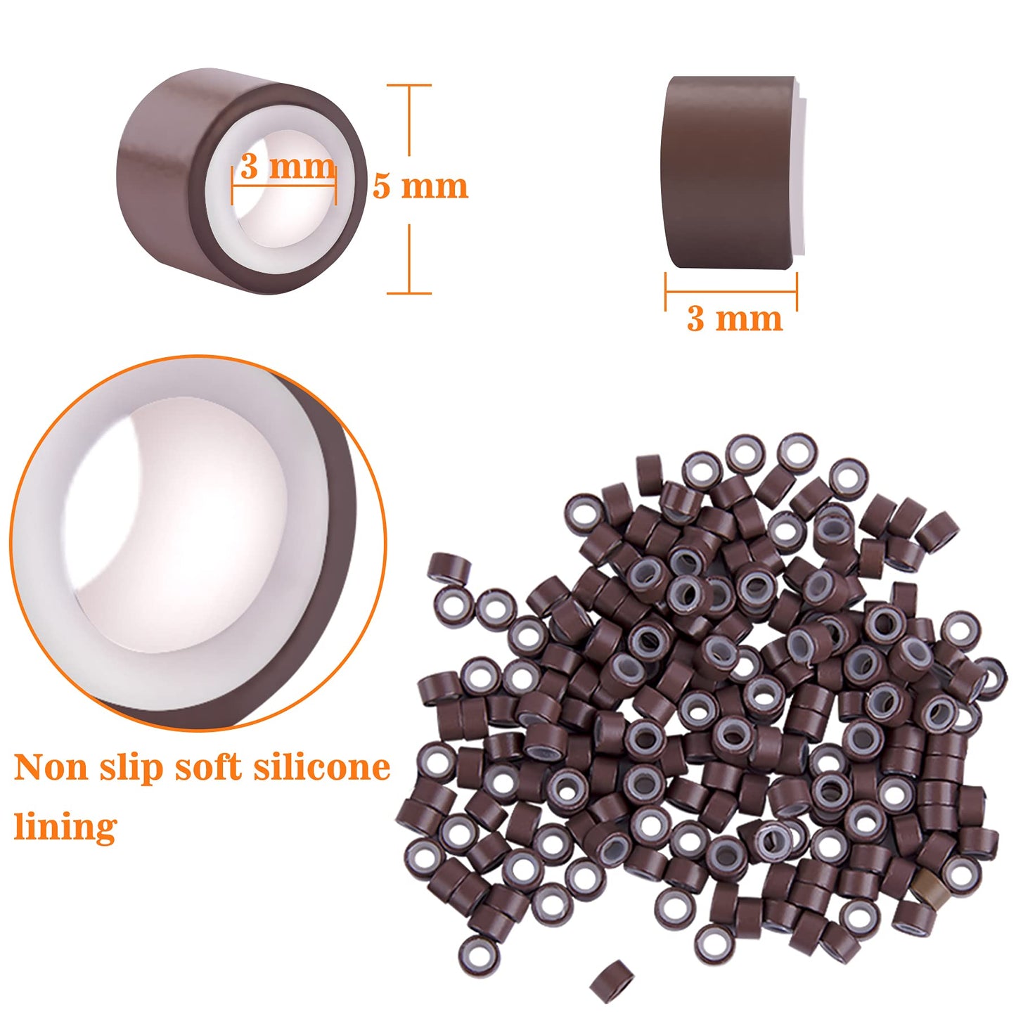 Duufin 2500 Pieces Hair Extentions Micro Links Rings Beads 5.0mm Silicone Lined Beads in 5 Colors Hair Feather Extensions Tool for Women and Men