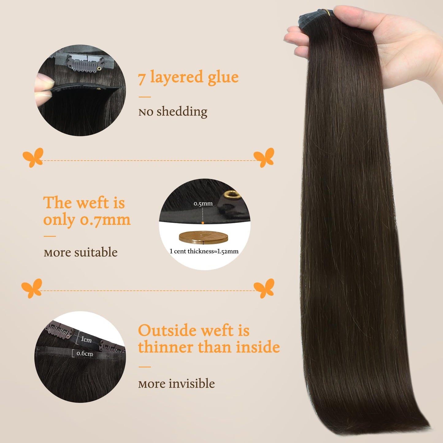 DOORES Seamless Clip in Hair Extensions Real Human Hair, Jet Black 150g 7pcs 20 Inch, Hair Extensions Clip in Human Hair Extensions Clip ins with Thin Weft Thick Straight Hair