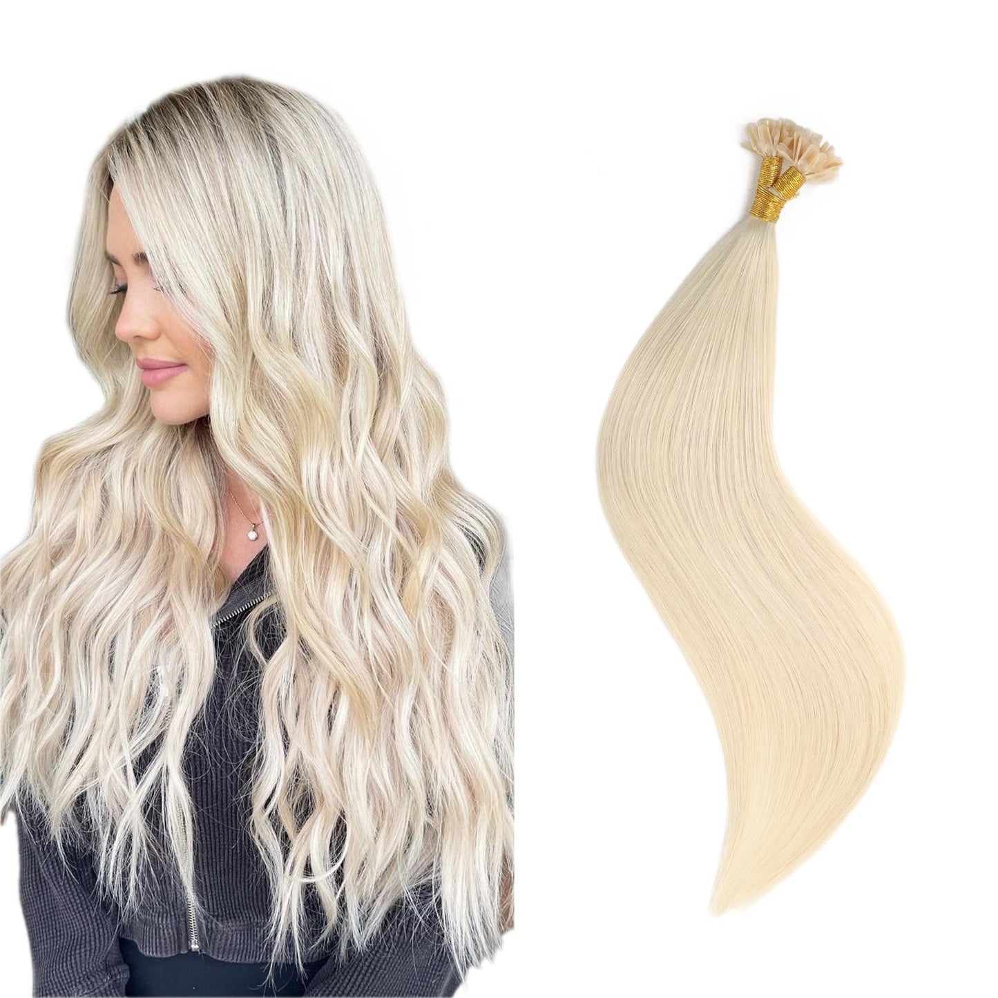 U Tip Hair Extensions Real Human Hair 50 Strands 50g 20inch Balayage Ombre Walnut Brown to Ash Brown and Blonde Pre Bonded Hair Extensions Nail U Tip Hair Extensions #3/8/22 20inch