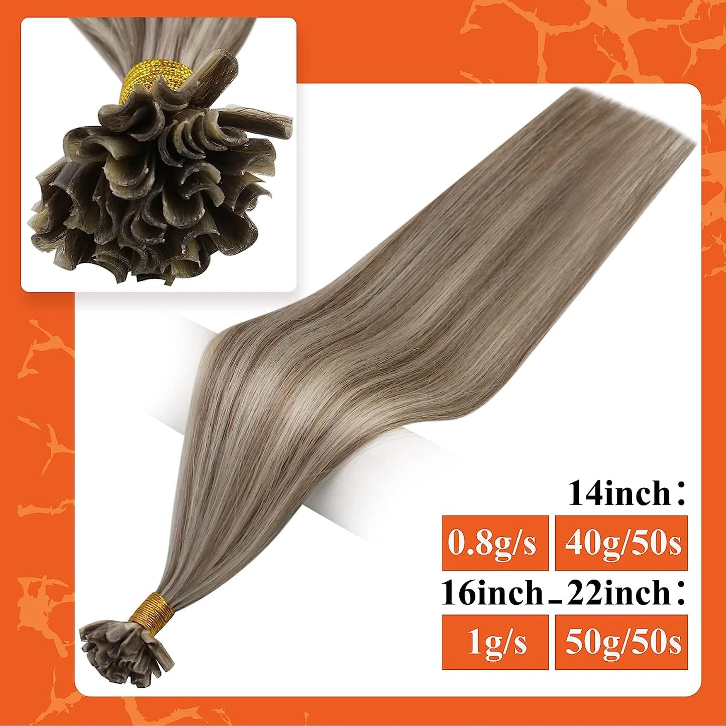 Full Shine Cold Fusion Prebonded Human Hair Extensions with Microbeads Color 18 Ash Blonde Highlighted 613 Blonde Micro Link Straight Hair 22 Inch Natural Hair Extensions for Women 50 Strands