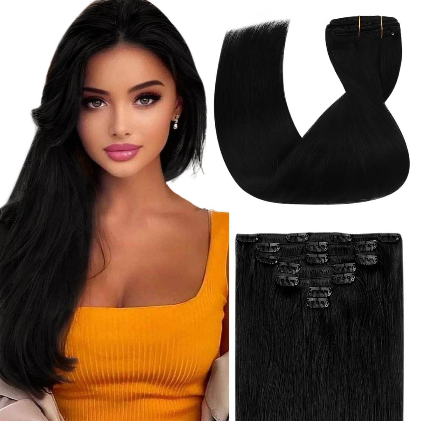 Clip in Hair Extensions Remy Human Hair Extensions for Women Real Hair Clip in Extensions Double Weft Dark Brown Balayage Medium Brown (12 inch-5pcs/80g, 14-24 inch-7pcs/120g)