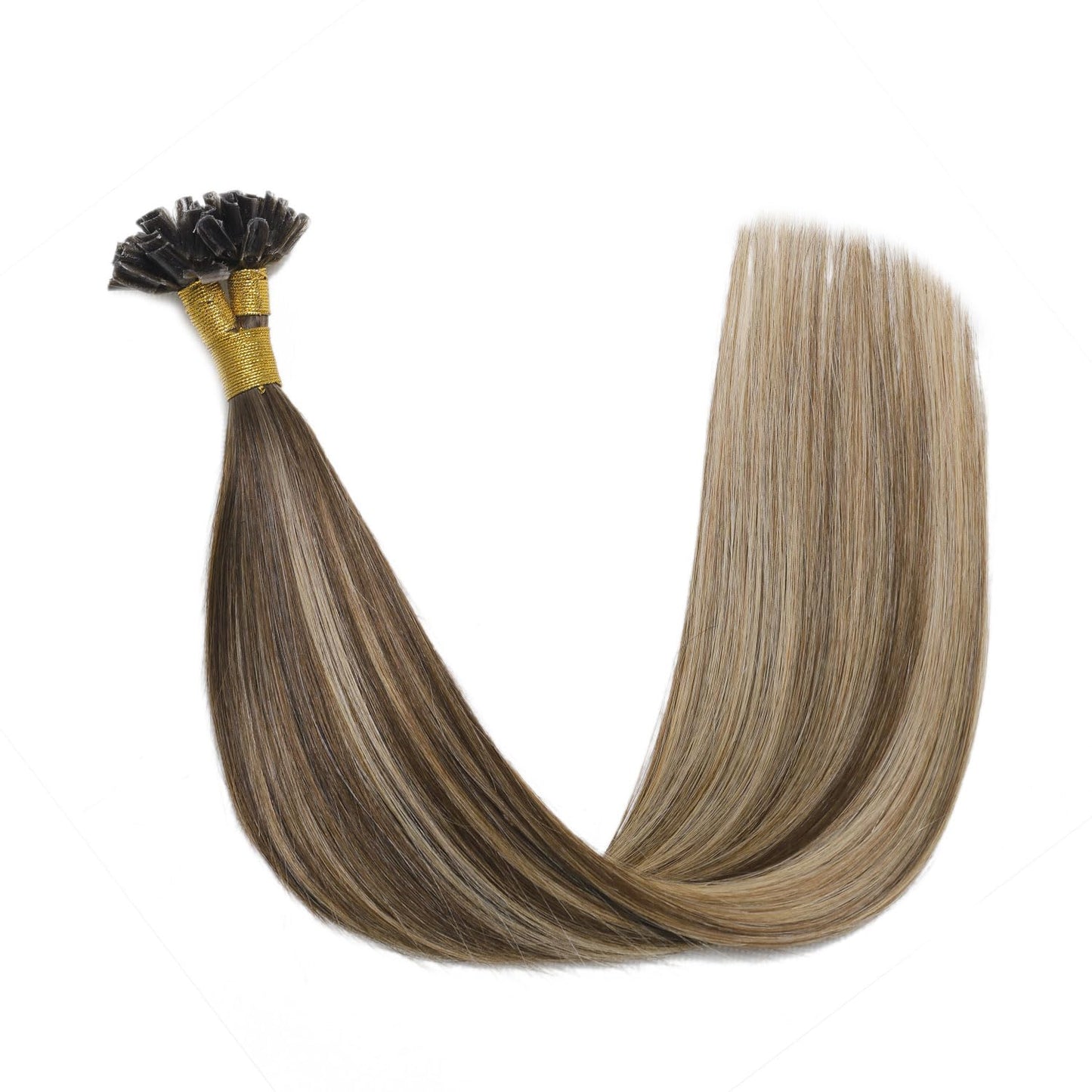 U Tip Hair Extensions Real Human Hair 50 Strands 50g 20inch Balayage Ombre Walnut Brown to Ash Brown and Blonde Pre Bonded Hair Extensions Nail U Tip Hair Extensions #3/8/22 20inch