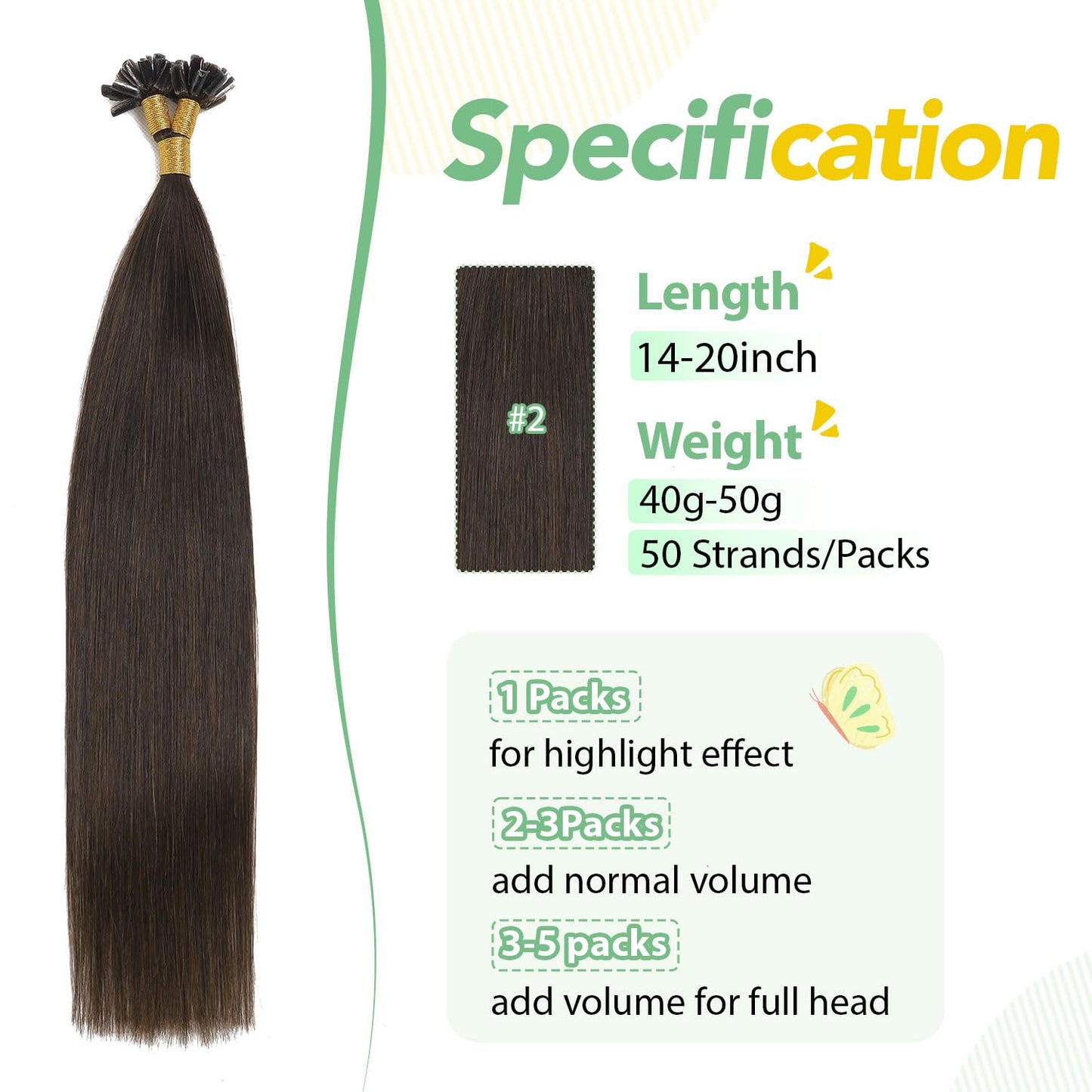 U Tip Hair Extensions Real Human Hair 50 Strands 50g 20inch Balayage Ombre Walnut Brown to Ash Brown and Blonde Pre Bonded Hair Extensions Nail U Tip Hair Extensions #3/8/22 20inch