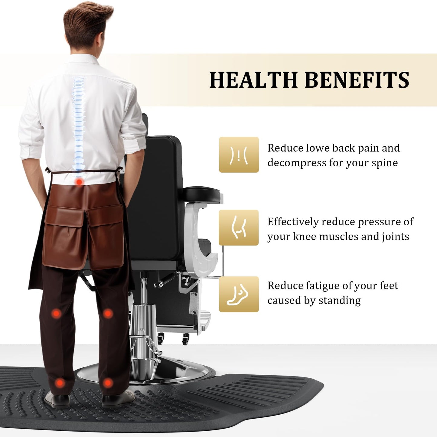 Mefeir 3' x 5' - 7/8'' Thick Salon Anti Fatigue Mat for Hair Stylist, Rectangle Comfort Barber Shop Beauty Floor Mats Under Styling Chair
