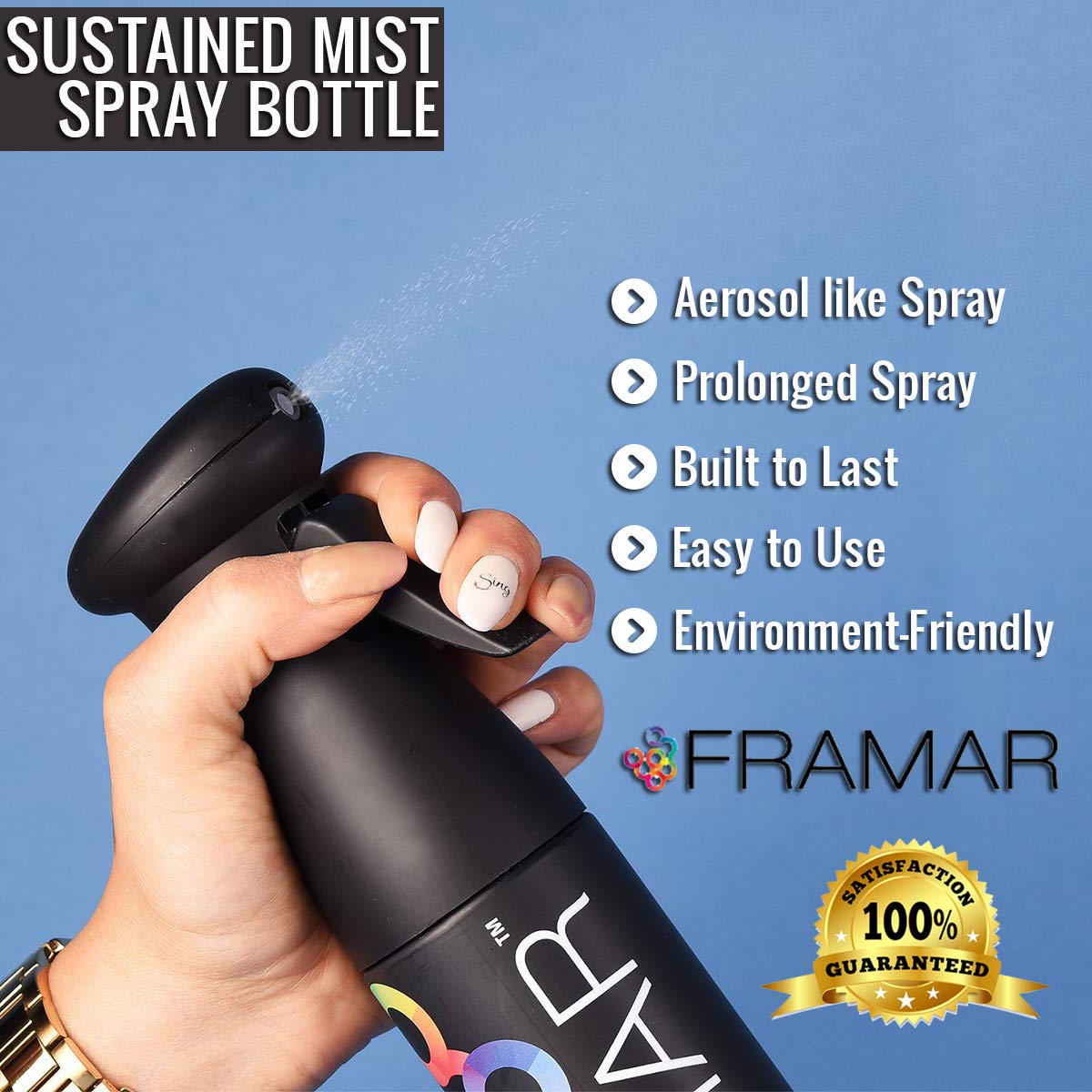 FRAMAR Premium Hair Spray Bottle - Continuous Spray Bottle For Hair, Mist Spray Bottle, Curly Hair Products For Women, Water Spray Bottle For Plants, Vaporisateur Bouteille, Mister Spray Bottle (Pink)