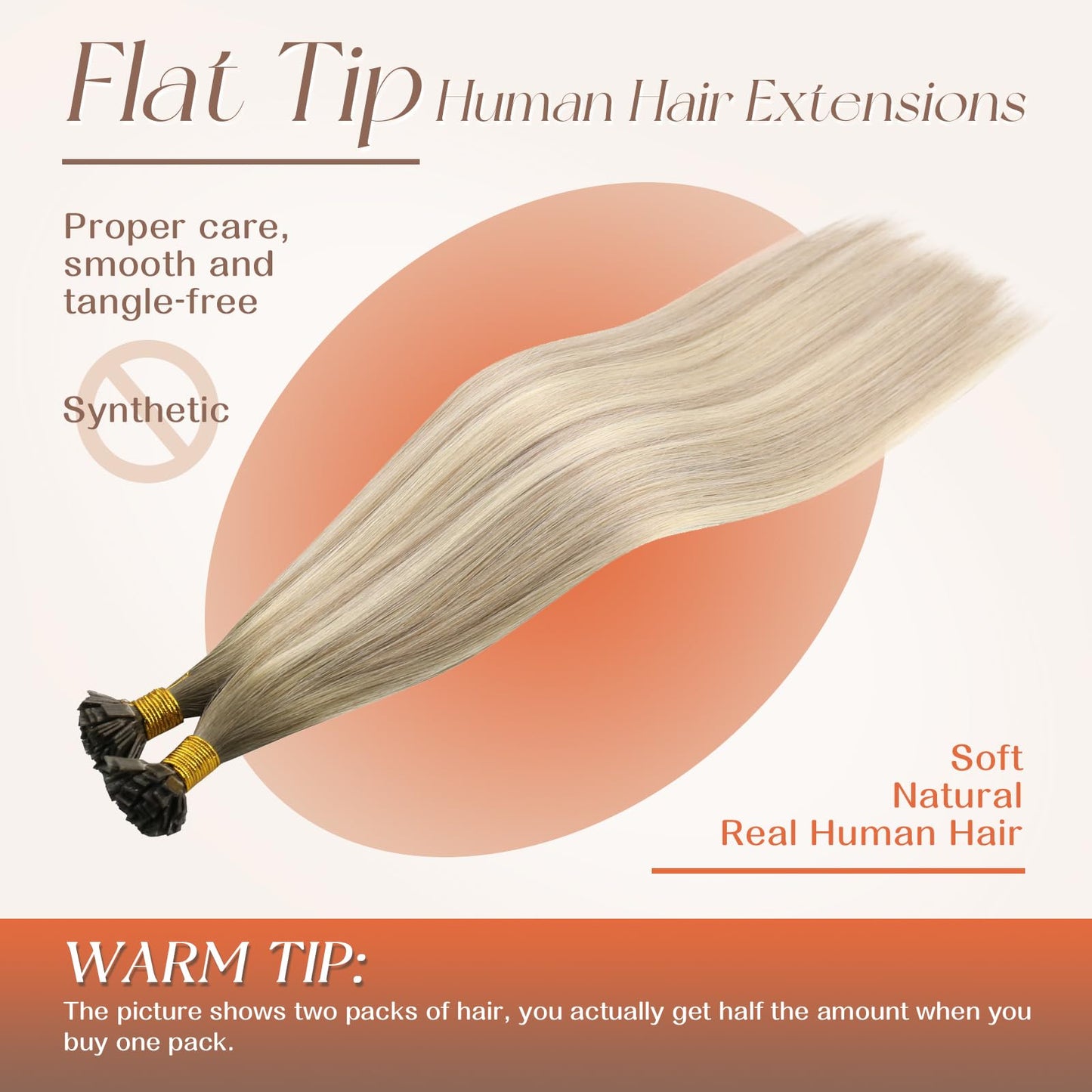 Remy Flat Tip Hair Extensions Human Hair Keratin Fusion Hair Extensions Real Human Hair Extensions for Women 50G/50S Warm Ash Blonde Highlight Bleach Blonde 16inch
