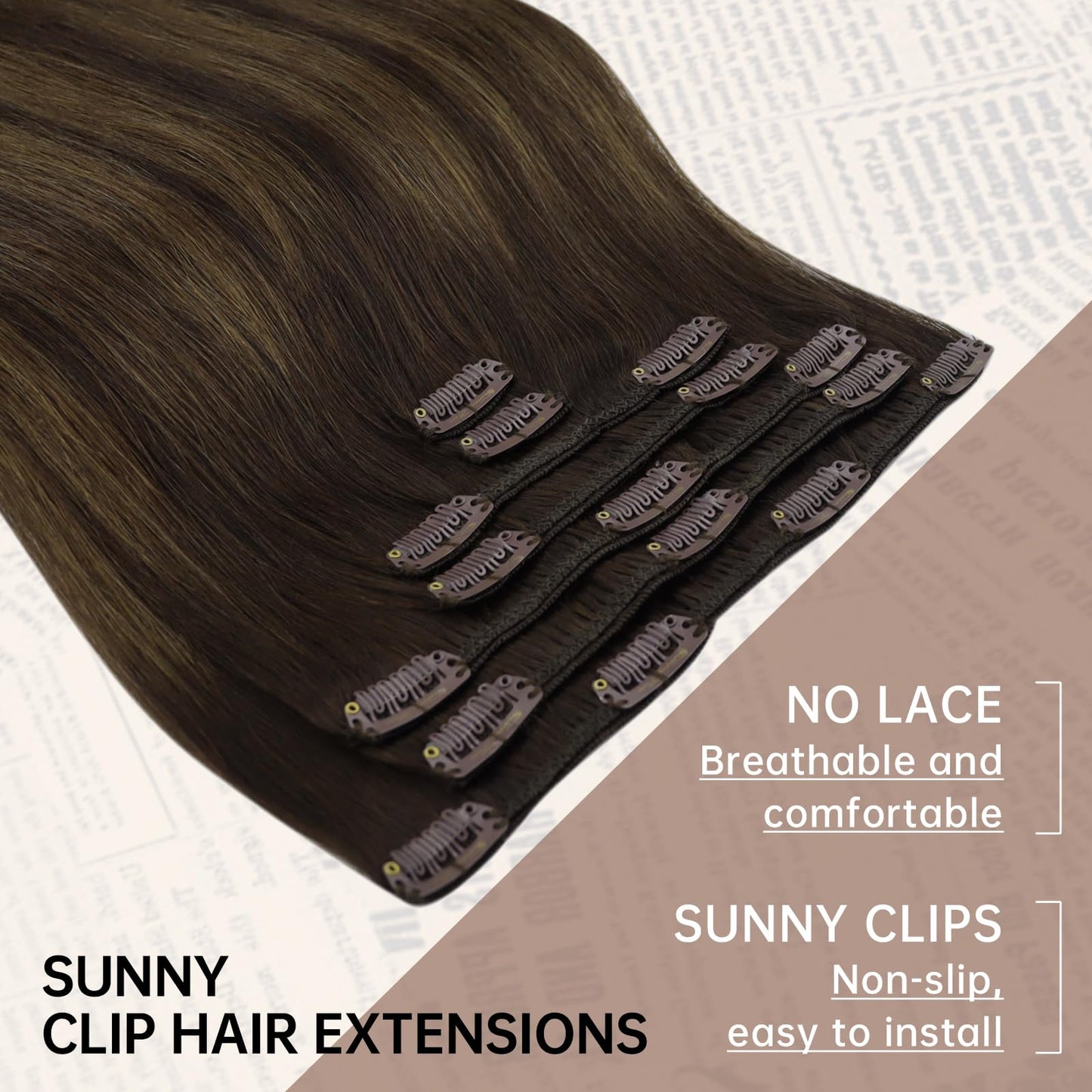 Clip in Hair Extensions Remy Human Hair Extensions for Women Real Hair Clip in Extensions Double Weft Dark Brown Balayage Medium Brown (12 inch-5pcs/80g, 14-24 inch-7pcs/120g)