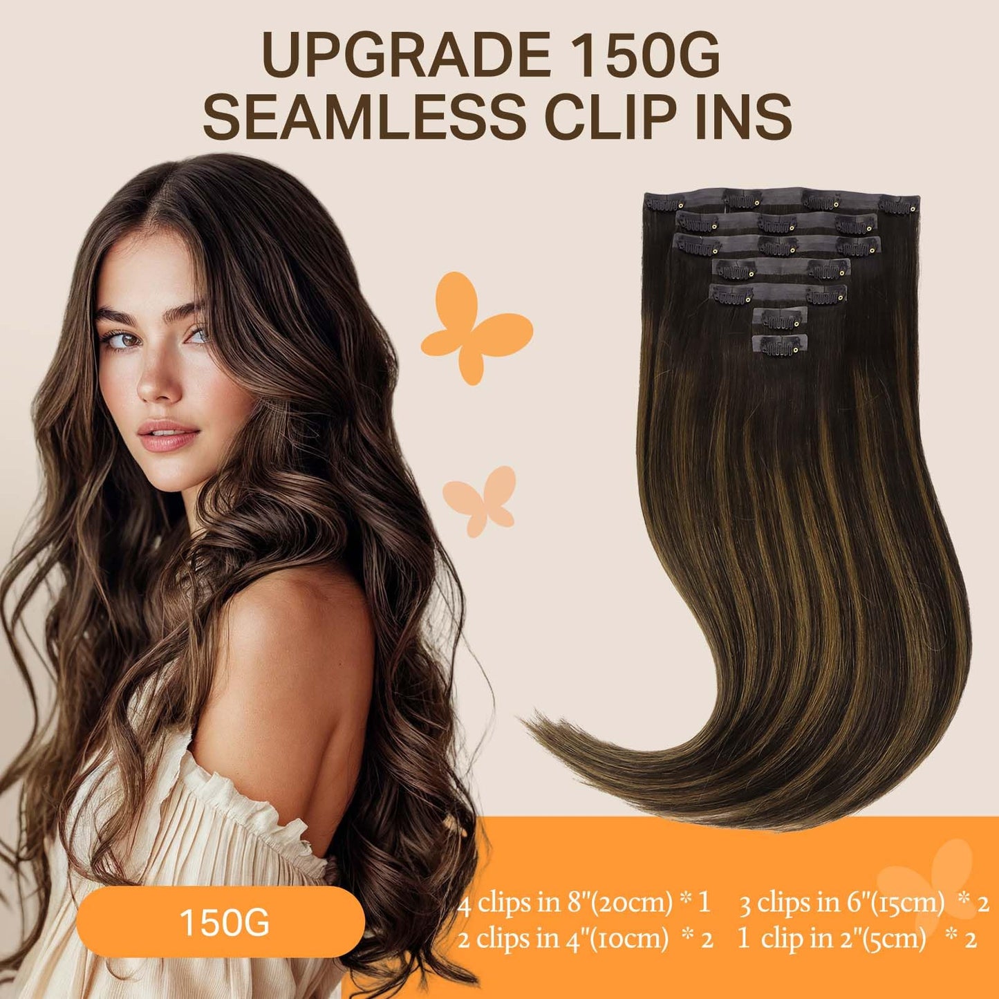 DOORES Seamless Clip in Hair Extensions Real Human Hair, Jet Black 150g 7pcs 20 Inch, Hair Extensions Clip in Human Hair Extensions Clip ins with Thin Weft Thick Straight Hair