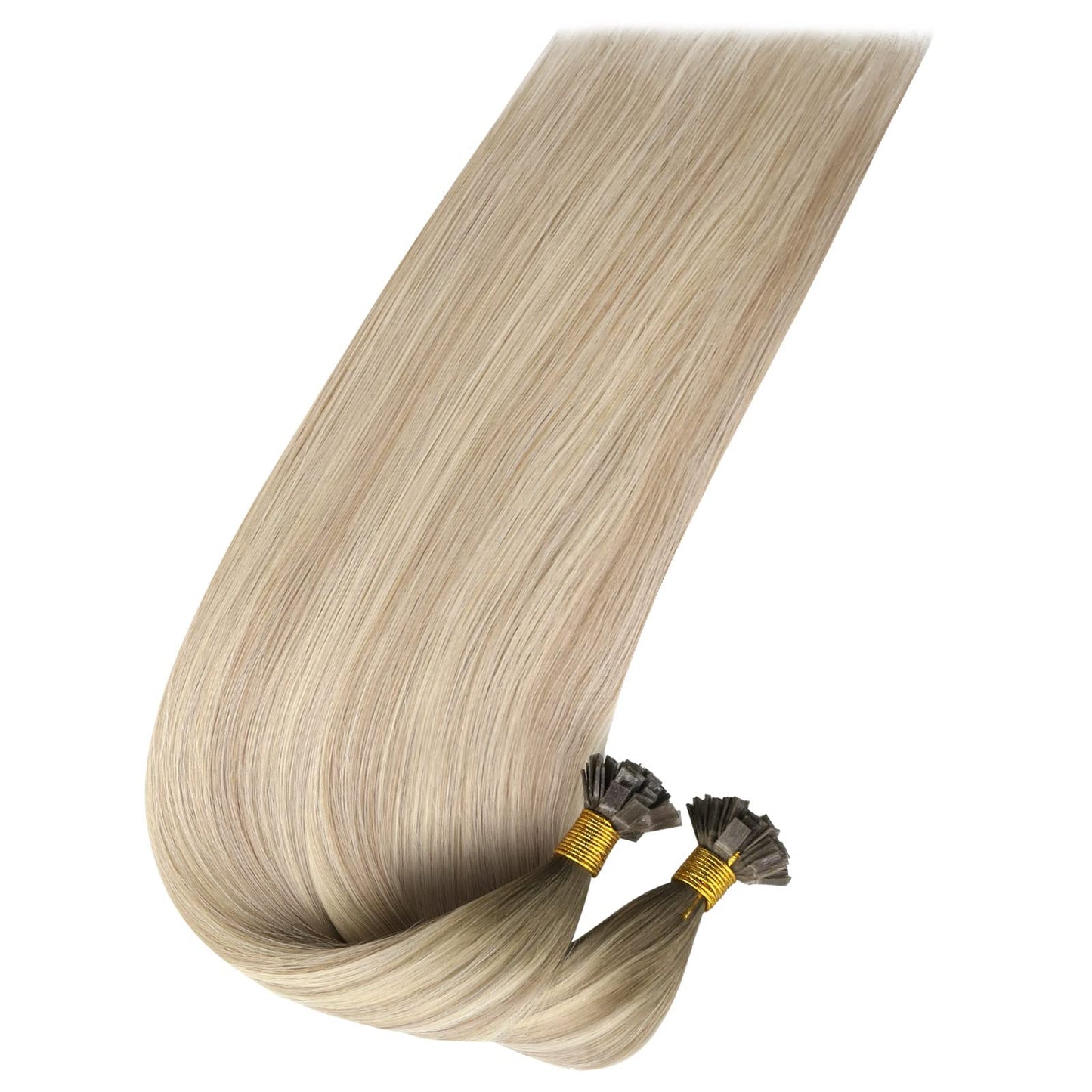 Remy Flat Tip Hair Extensions Human Hair Keratin Fusion Hair Extensions Real Human Hair Extensions for Women 50G/50S Warm Ash Blonde Highlight Bleach Blonde 16inch