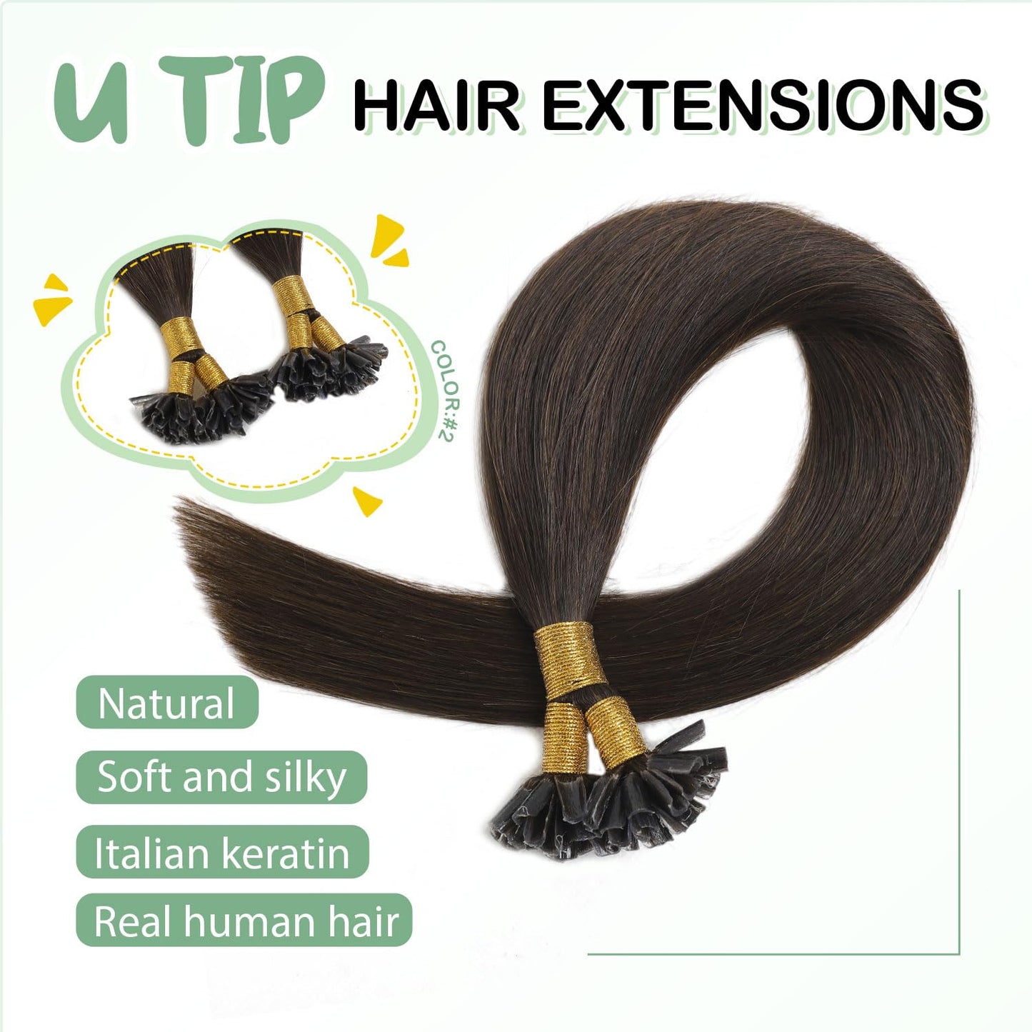 U Tip Hair Extensions Real Human Hair 50 Strands 50g 20inch Balayage Ombre Walnut Brown to Ash Brown and Blonde Pre Bonded Hair Extensions Nail U Tip Hair Extensions #3/8/22 20inch