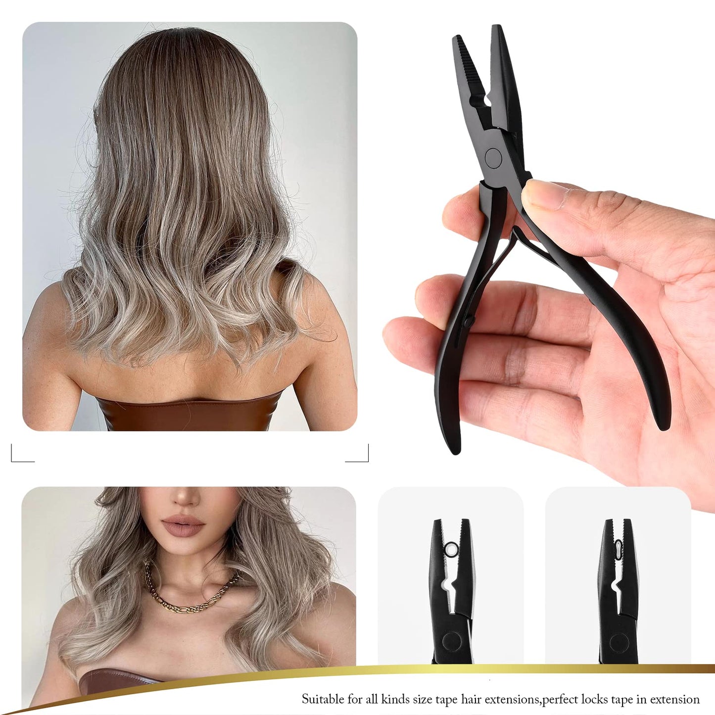 EHDIS Tape in Hair Extensions Pliers Stainless Steel Flat Surface Extensions Tape Sealing Clamp Pliers Tool (Type A)