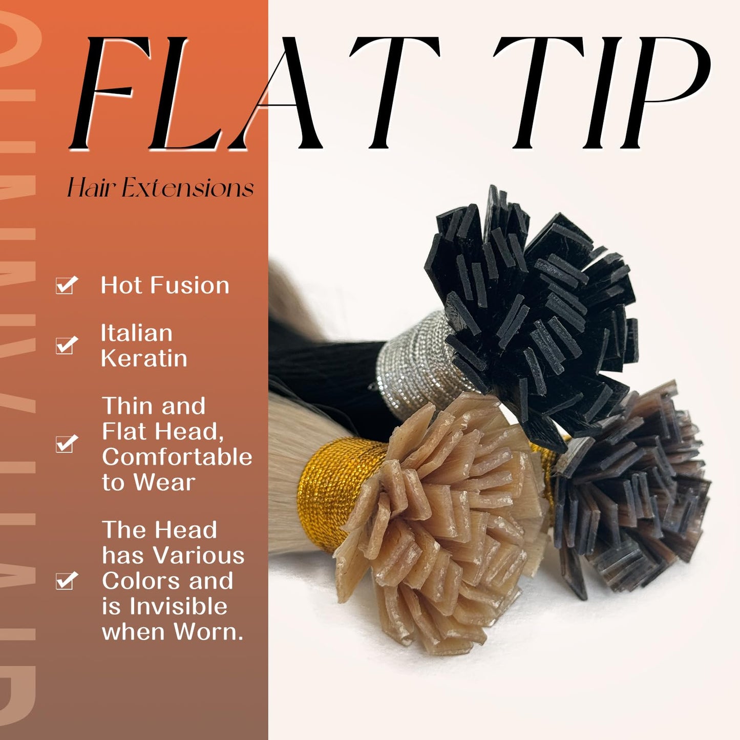 Remy Flat Tip Hair Extensions Human Hair Keratin Fusion Hair Extensions Real Human Hair Extensions for Women 50G/50S Warm Ash Blonde Highlight Bleach Blonde 16inch