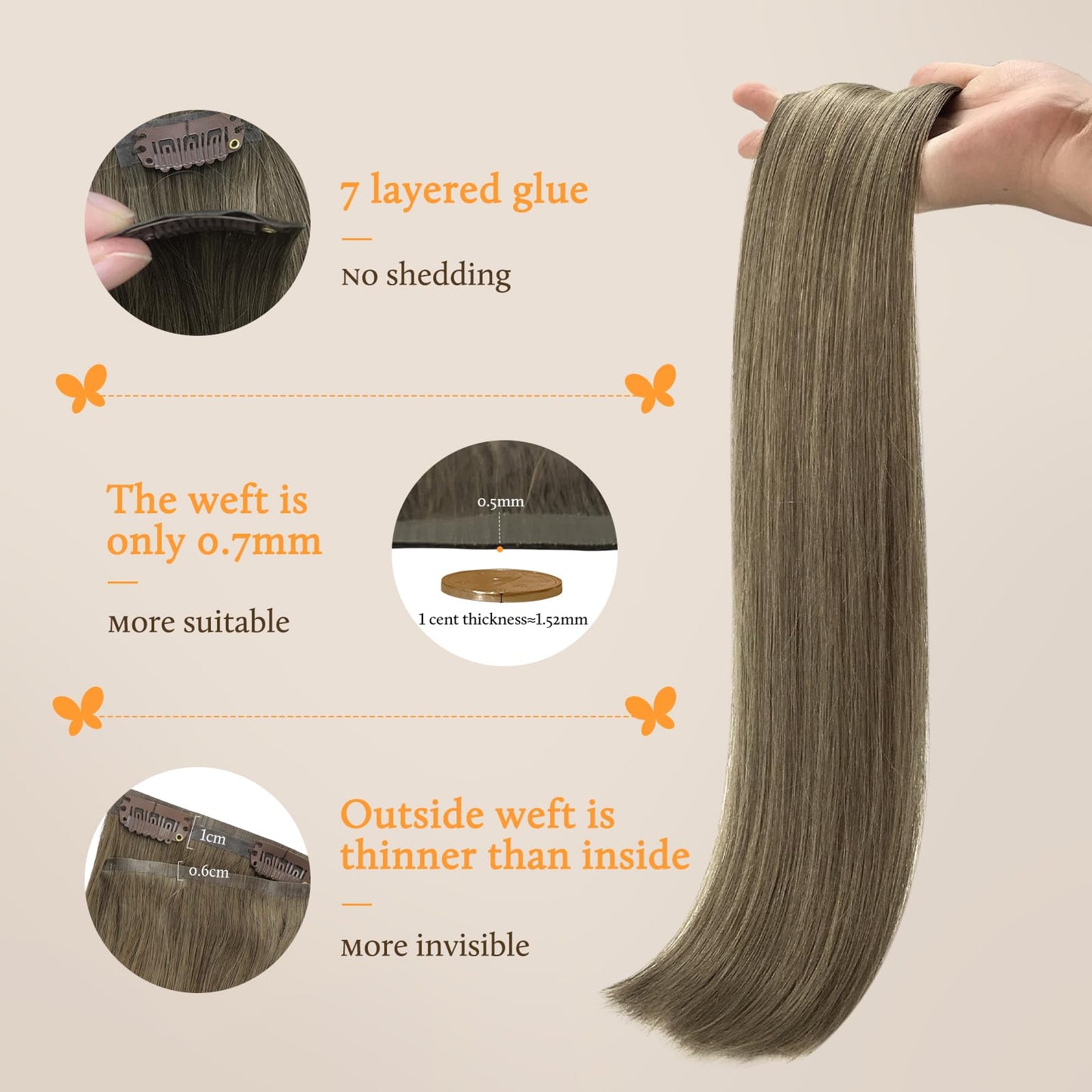 DOORES Seamless Clip in Hair Extensions Real Human Hair, Jet Black 150g 7pcs 20 Inch, Hair Extensions Clip in Human Hair Extensions Clip ins with Thin Weft Thick Straight Hair