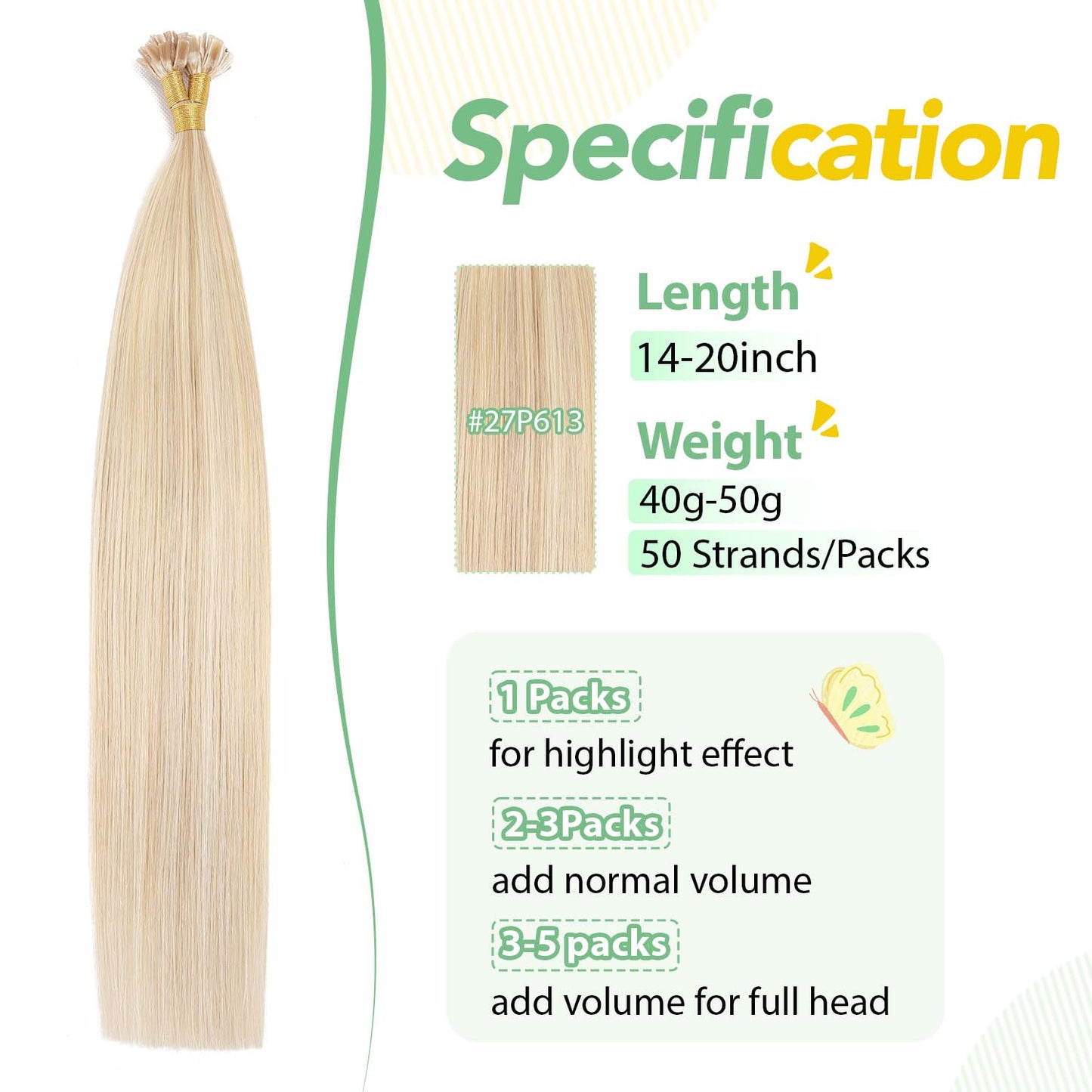 U Tip Hair Extensions Real Human Hair 50 Strands 50g 20inch Balayage Ombre Walnut Brown to Ash Brown and Blonde Pre Bonded Hair Extensions Nail U Tip Hair Extensions #3/8/22 20inch
