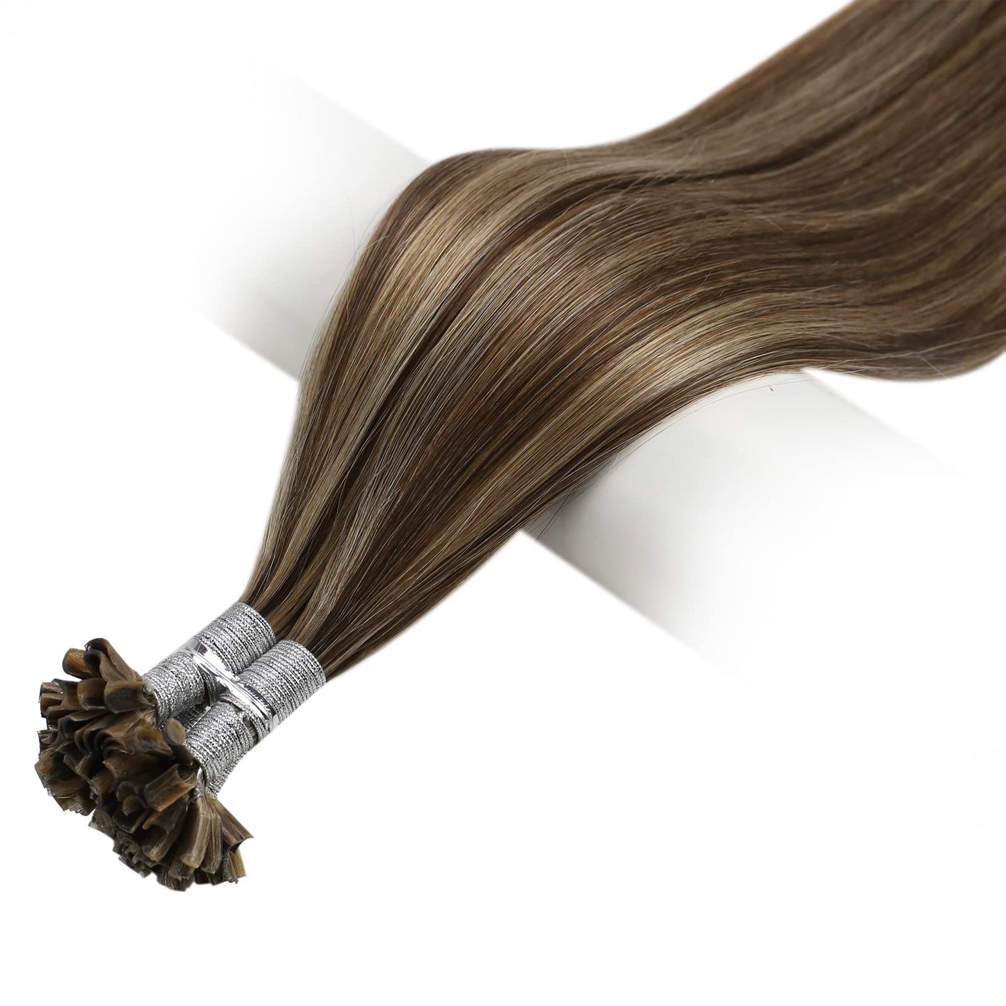 Full Shine Cold Fusion Prebonded Human Hair Extensions with Microbeads Color 18 Ash Blonde Highlighted 613 Blonde Micro Link Straight Hair 22 Inch Natural Hair Extensions for Women 50 Strands