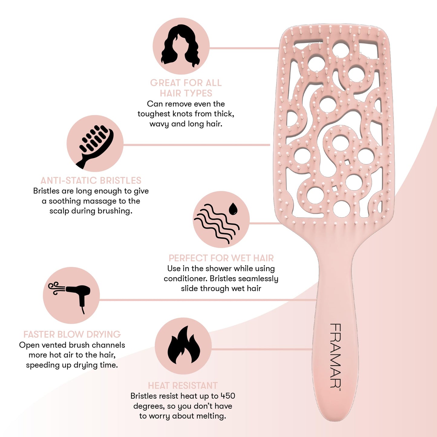 FRAMAR Professional Wet Hair Brush - Vented Hair Brush For Women, Curved Hair Detangler Brush, Blow Dry Brush, Hair Brush Dryer, Brosse a Cheveux, Curly Hair Brush Hair Dryer, Detangling Hair Brush