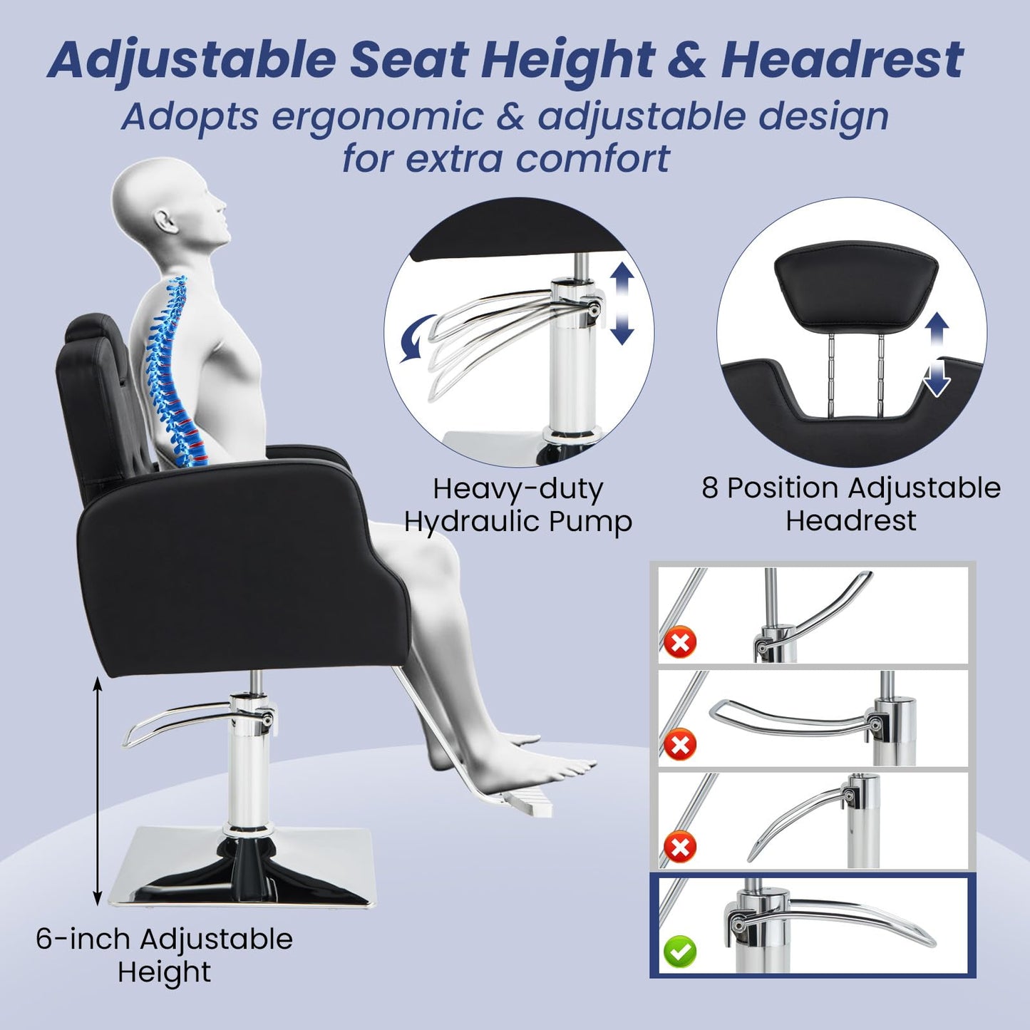 S AFSTAR Hydraulic Barber Chair, 360 Degrees Rolling Swivel Salon Chairs w/Adjustable Headrest & Seat Height, Durable Hydraulic Pump, 330 LBS Load Capacity, Beauty Spa Chair Hair Salon Chair