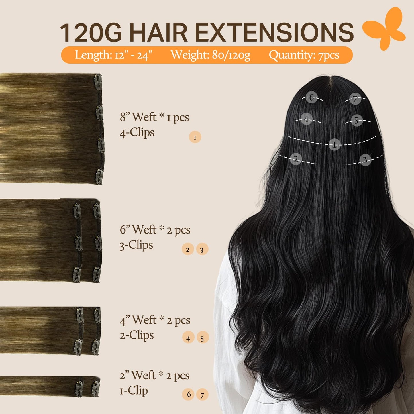 DOORES Seamless Clip in Hair Extensions Real Human Hair, Jet Black 150g 7pcs 20 Inch, Hair Extensions Clip in Human Hair Extensions Clip ins with Thin Weft Thick Straight Hair