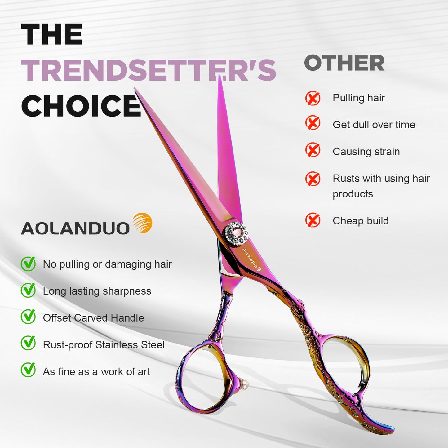 AOLANDUO Hair Cutting Scissor-Extremely Sharp-Offset Design Using Japanese JP440C Stainless Steel Hair Scissor for Barbers & Salon Stylists- Smooth Motion Fine Craftsmanship Barber Scissor (Classic)
