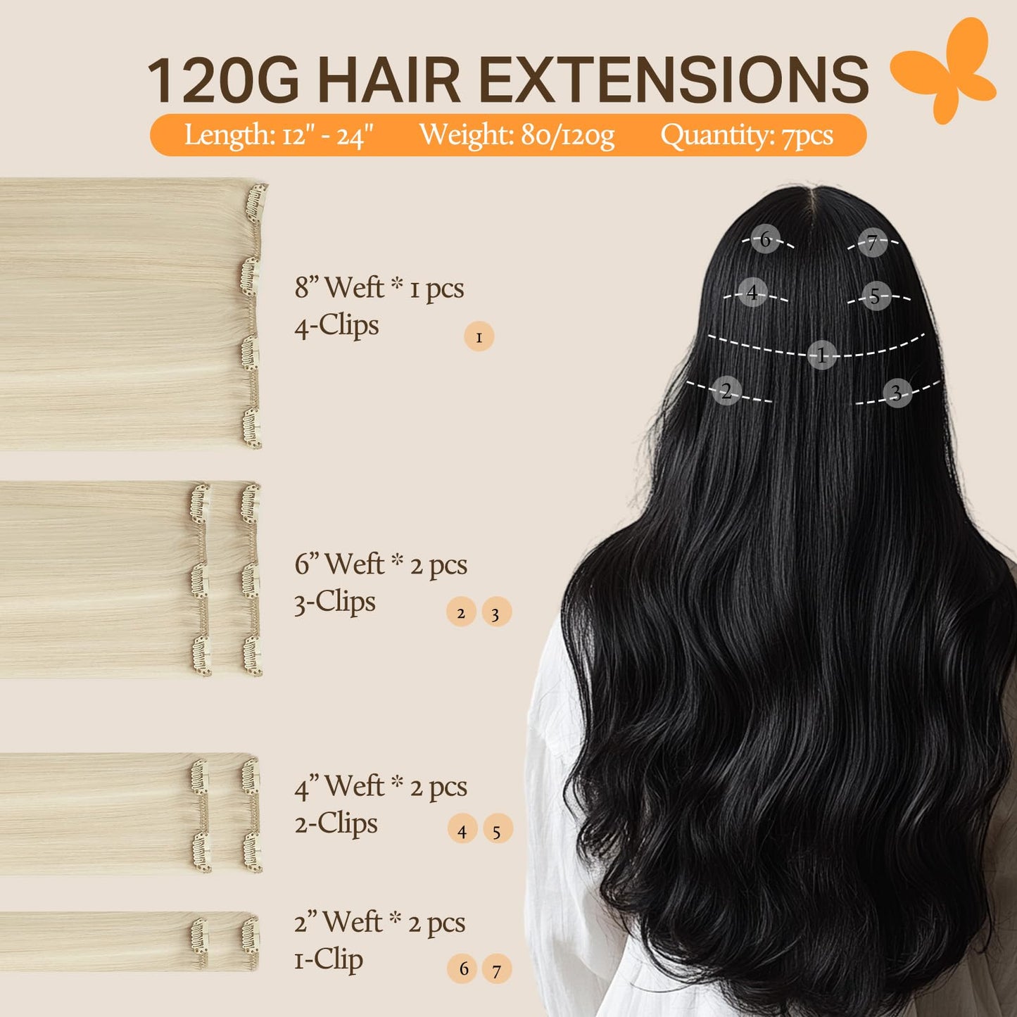 DOORES Seamless Clip in Hair Extensions Real Human Hair, Jet Black 150g 7pcs 20 Inch, Hair Extensions Clip in Human Hair Extensions Clip ins with Thin Weft Thick Straight Hair
