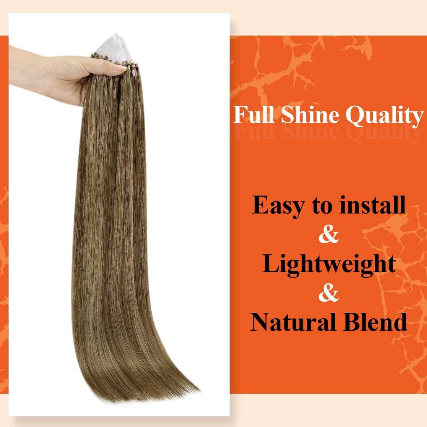 Full Shine Cold Fusion Prebonded Human Hair Extensions with Microbeads Color 18 Ash Blonde Highlighted 613 Blonde Micro Link Straight Hair 22 Inch Natural Hair Extensions for Women 50 Strands