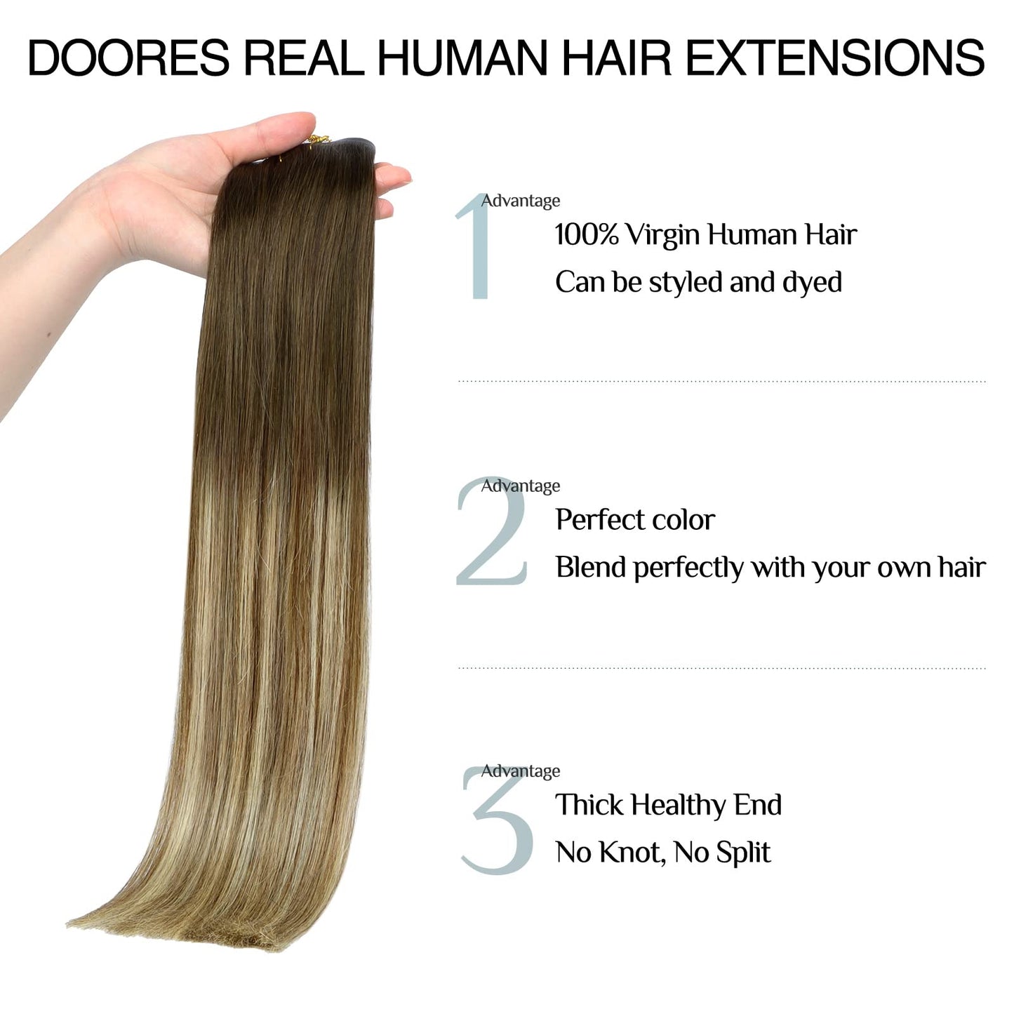 DOORES Seamless Clip in Hair Extensions Real Human Hair, Jet Black 150g 7pcs 20 Inch, Hair Extensions Clip in Human Hair Extensions Clip ins with Thin Weft Thick Straight Hair