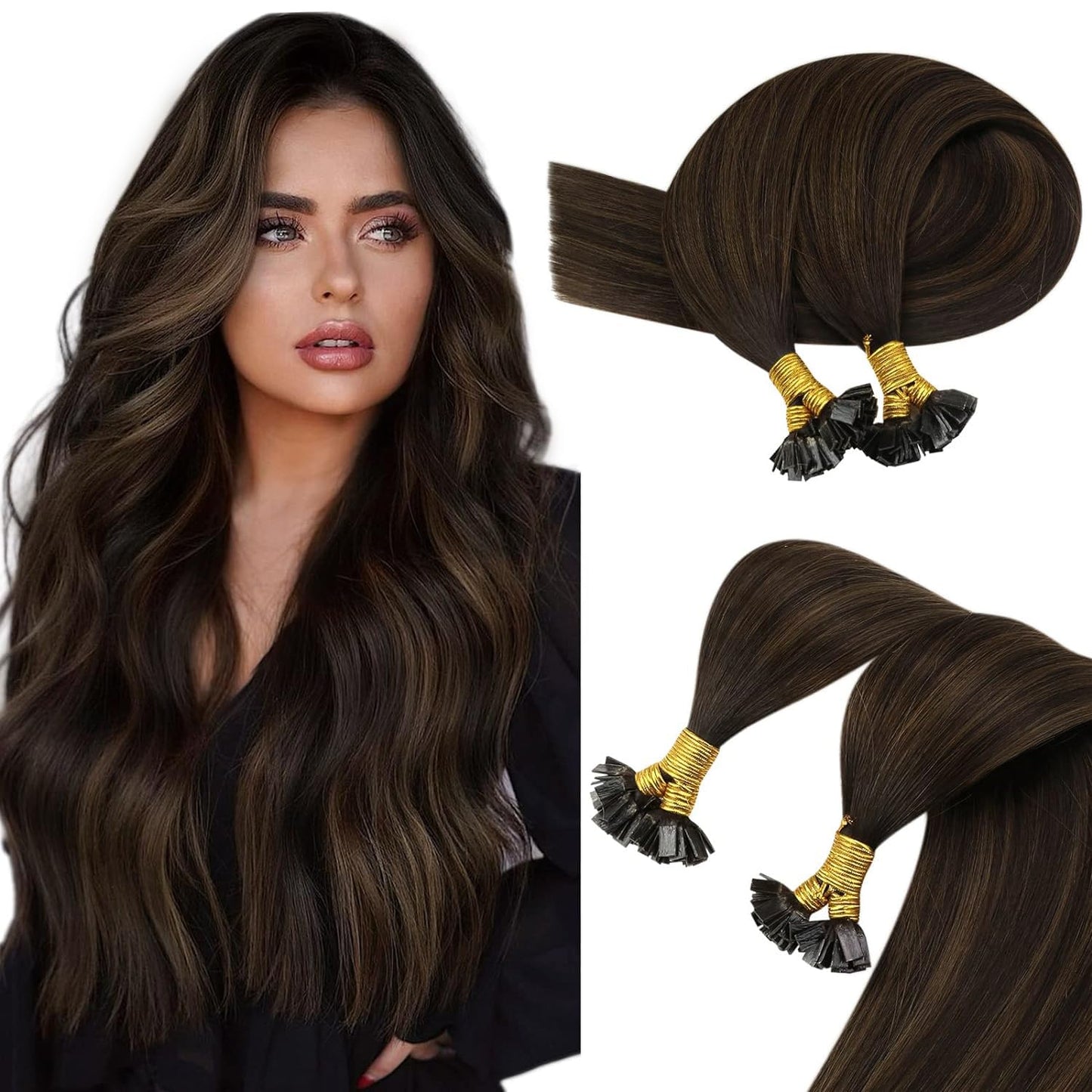 Remy Flat Tip Hair Extensions Human Hair Keratin Fusion Hair Extensions Real Human Hair Extensions for Women 50G/50S Warm Ash Blonde Highlight Bleach Blonde 16inch