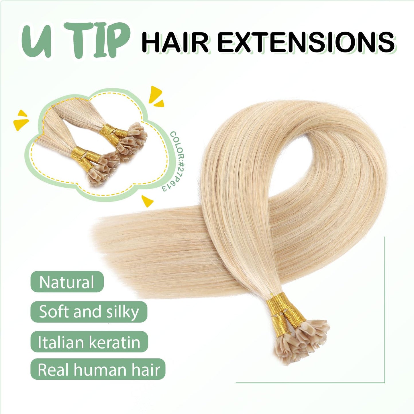 U Tip Hair Extensions Real Human Hair 50 Strands 50g 20inch Balayage Ombre Walnut Brown to Ash Brown and Blonde Pre Bonded Hair Extensions Nail U Tip Hair Extensions #3/8/22 20inch