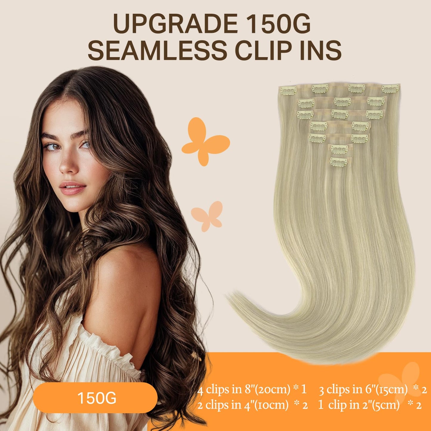 DOORES Seamless Clip in Hair Extensions Real Human Hair, Jet Black 150g 7pcs 20 Inch, Hair Extensions Clip in Human Hair Extensions Clip ins with Thin Weft Thick Straight Hair