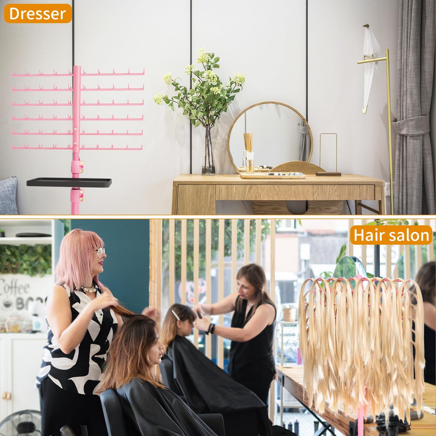 120-Peg Braiding Hair Rack Standing, with Salon Tray Hair Extension Holder Hanger, Hair Divider Rack for Braiding Hair Separator Stand, Hair Braiding Rack Display Stand for Hairstylist Braiders, Pink