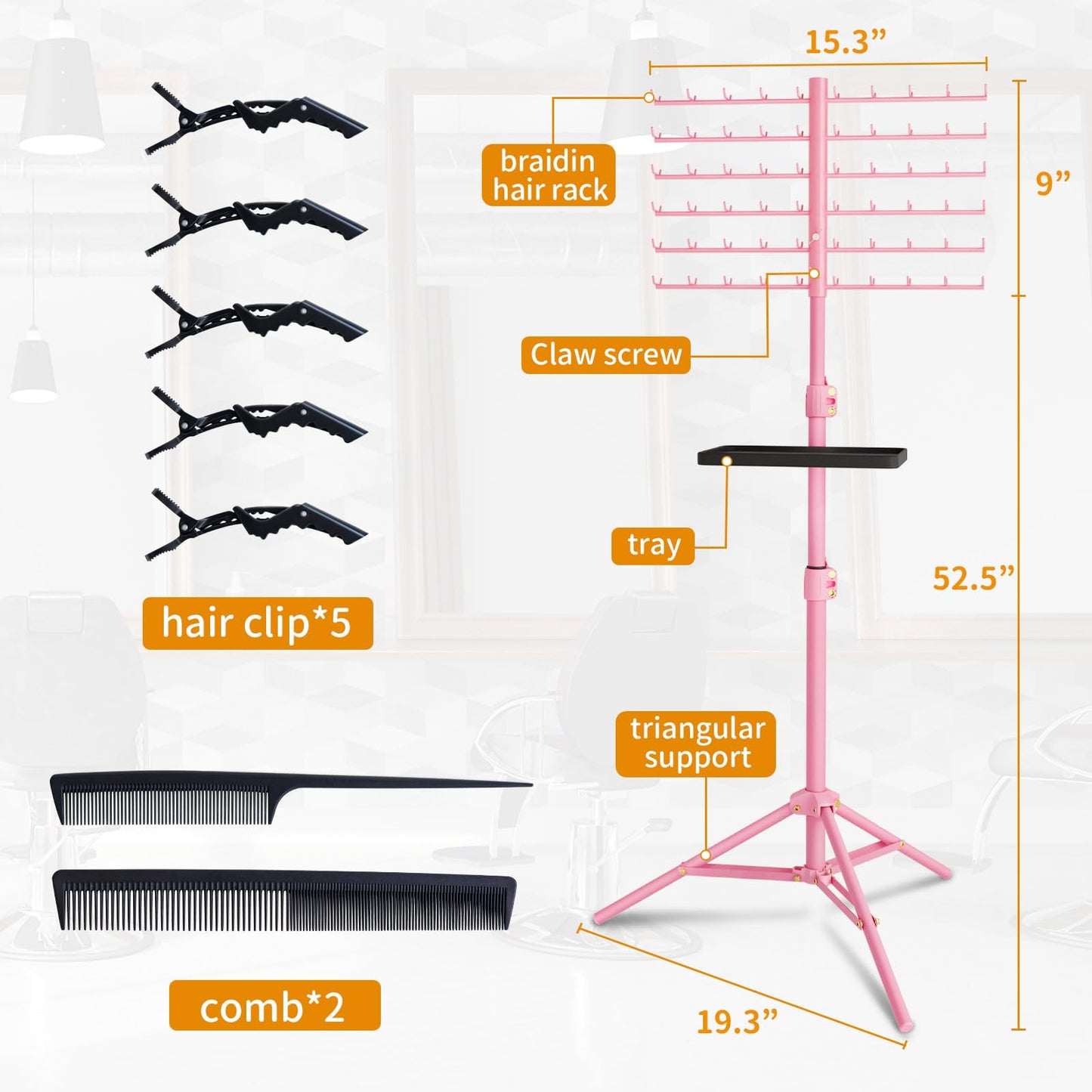 120-Peg Braiding Hair Rack Standing, with Salon Tray Hair Extension Holder Hanger, Hair Divider Rack for Braiding Hair Separator Stand, Hair Braiding Rack Display Stand for Hairstylist Braiders, Pink